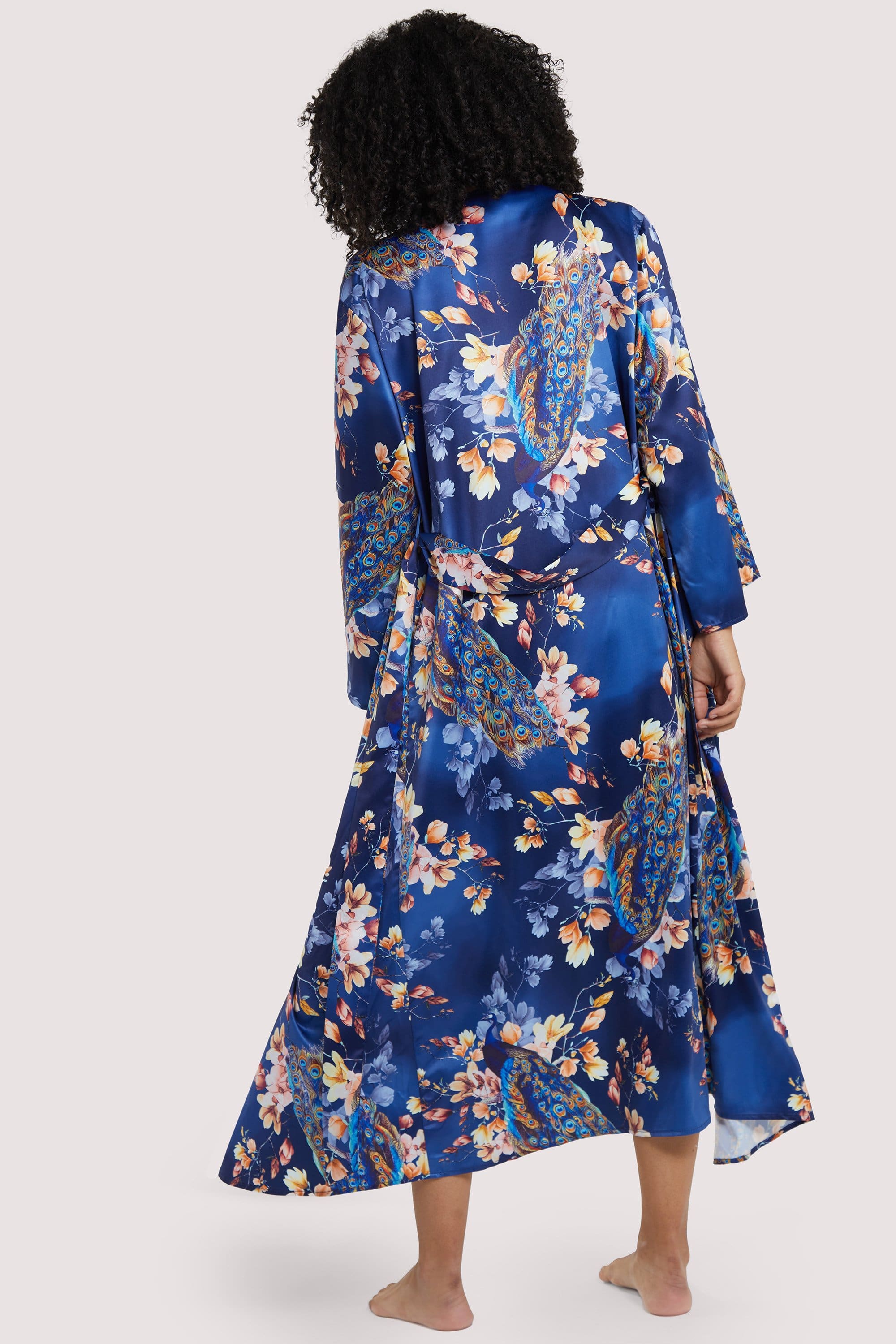 Peacock Print Satin Robe - Image 3
