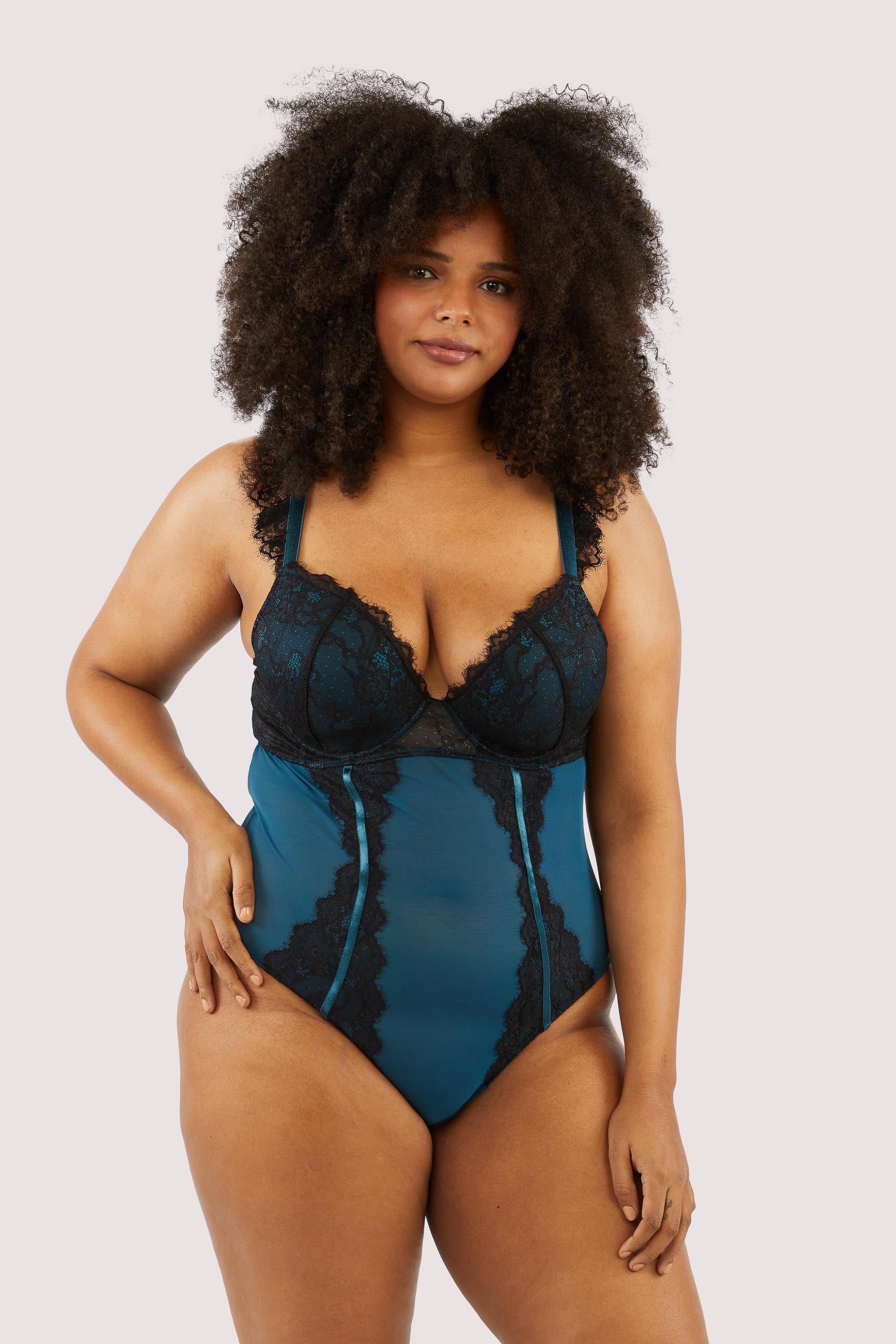 Persephone Teal and Black Wired Lace Body - Image 6