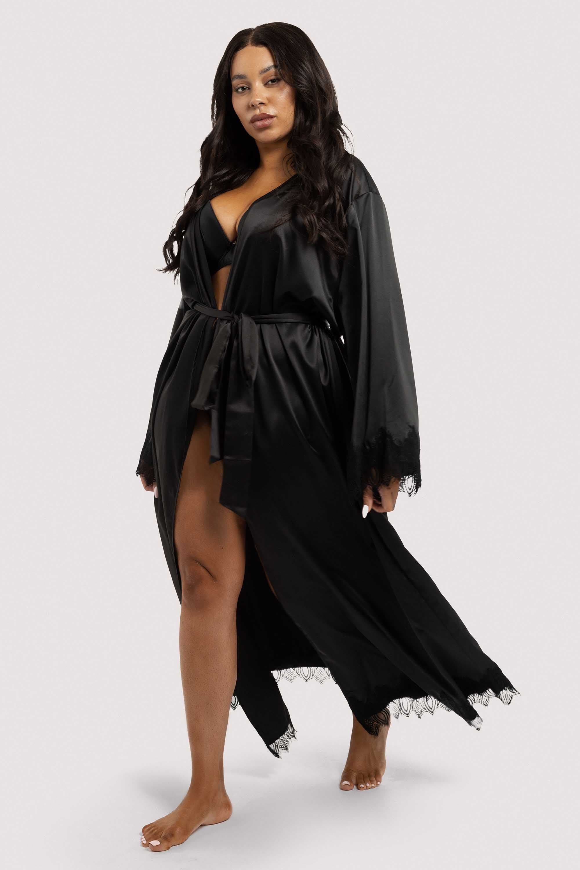 Enyo Black Applique Lace & Satin Robe - Image 2