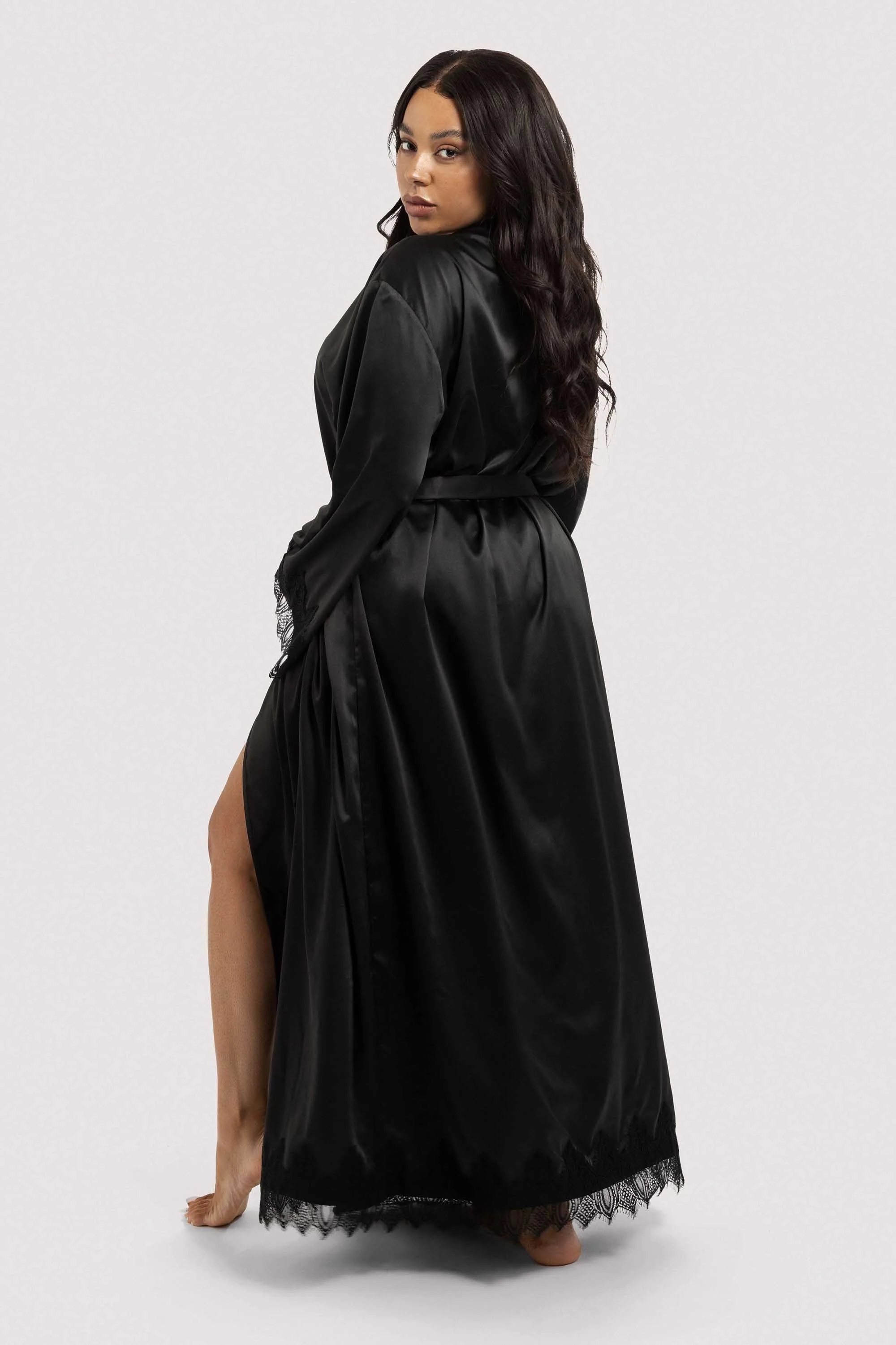 Enyo Black Applique Lace & Satin Robe - Image 3