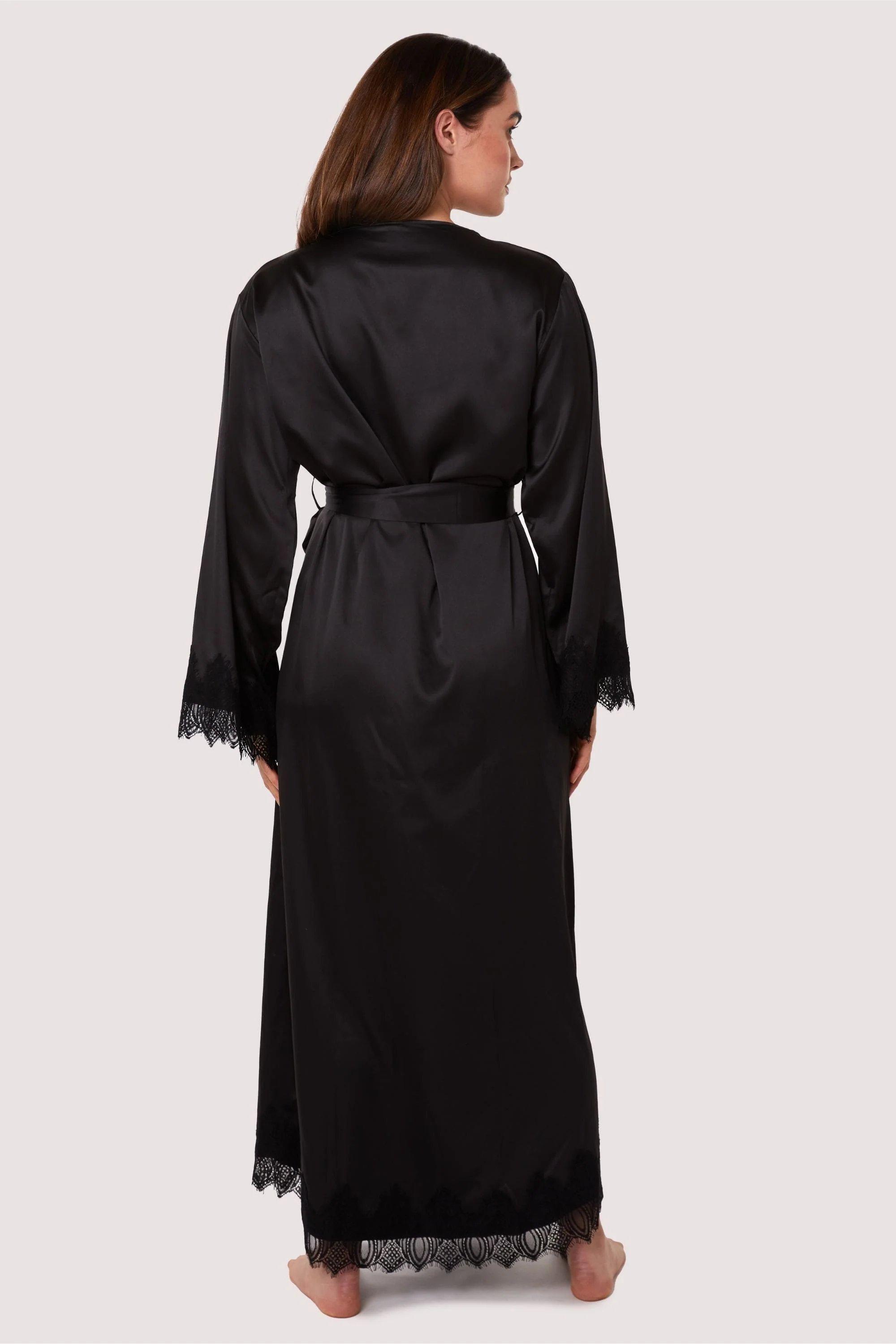 Enyo Black Applique Lace & Satin Robe - Image 4