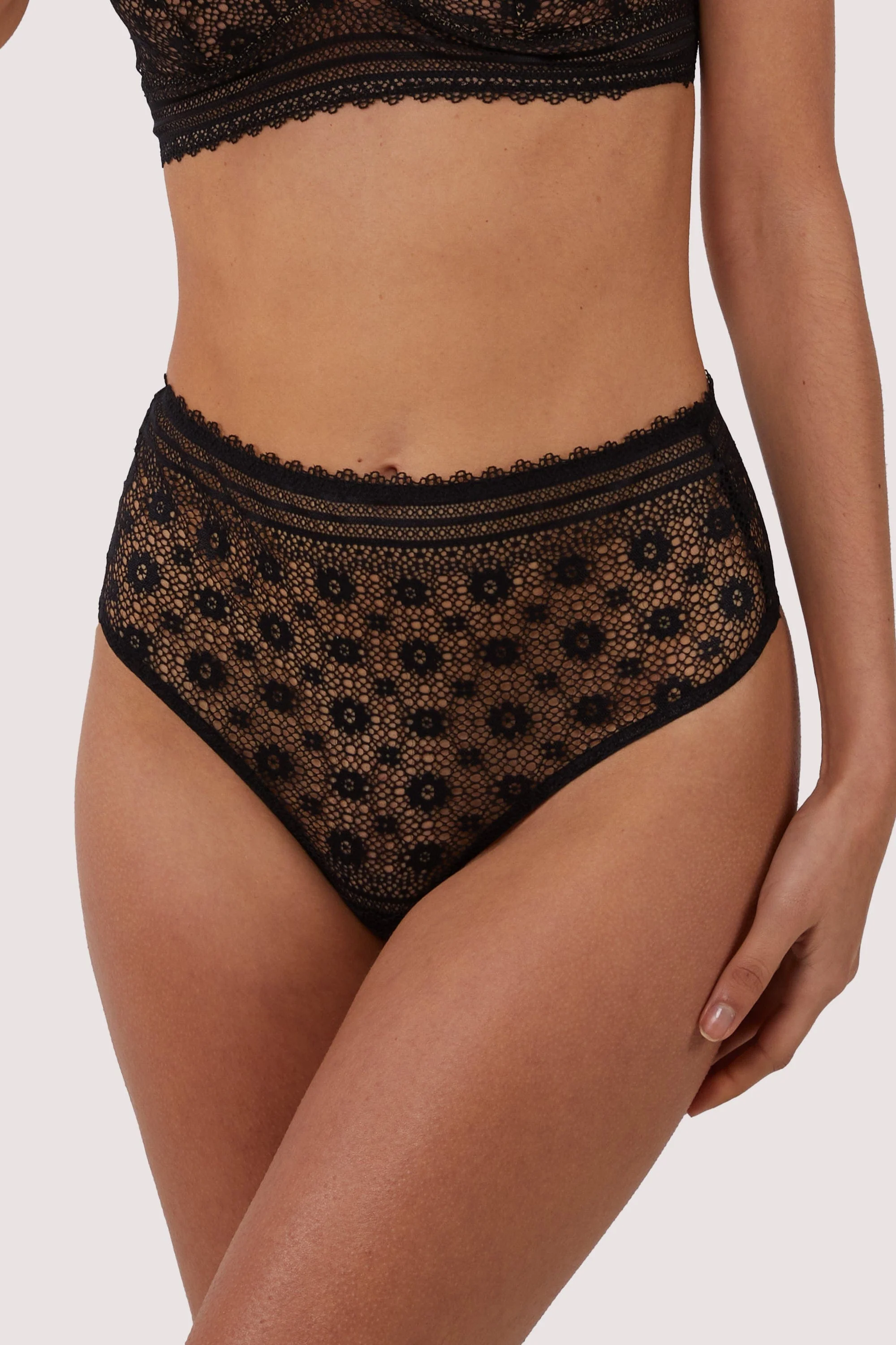 Maia Black High Waisted Lace Thong - Image 3