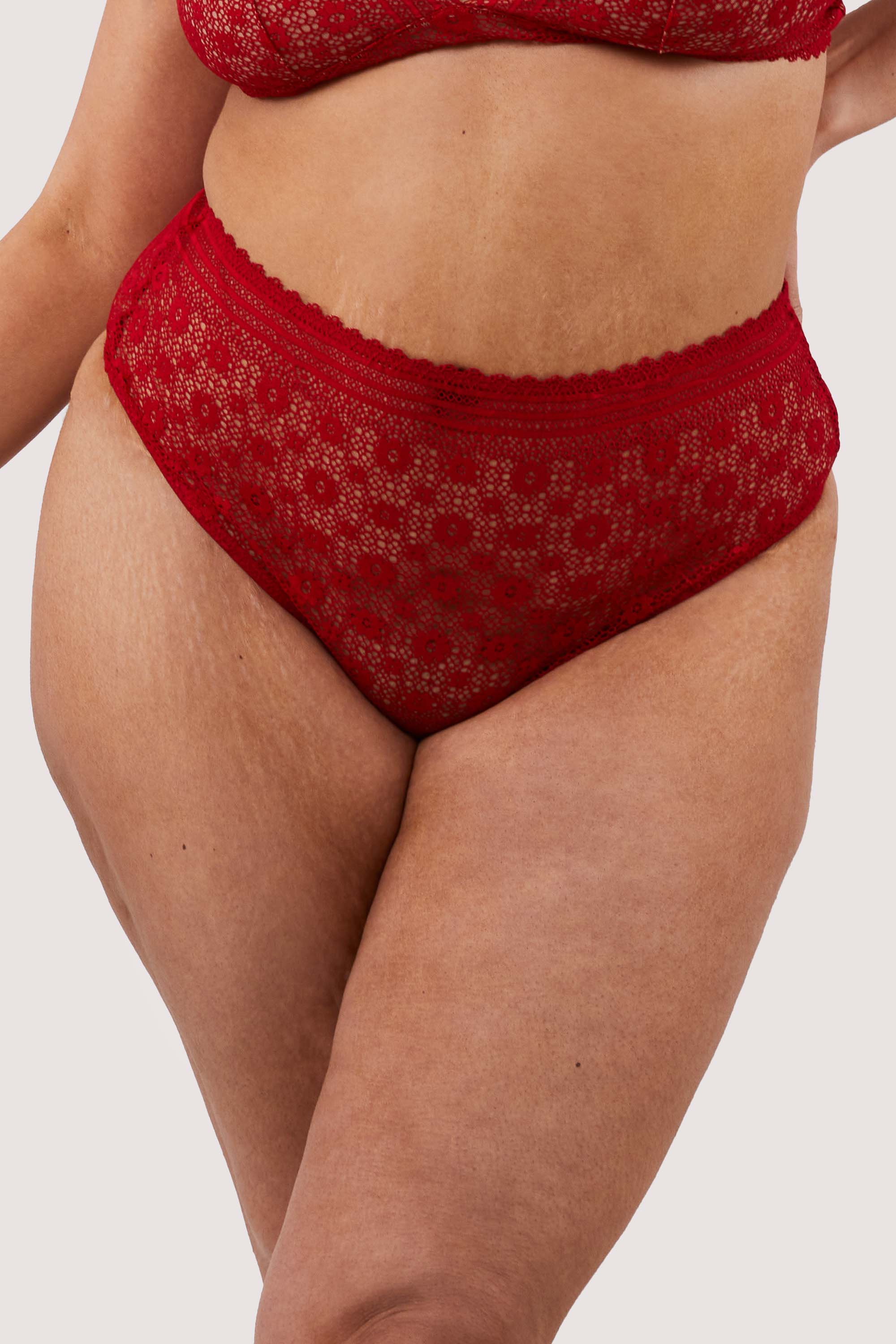 Maia Red High Waisted Lace Thong - Image 3