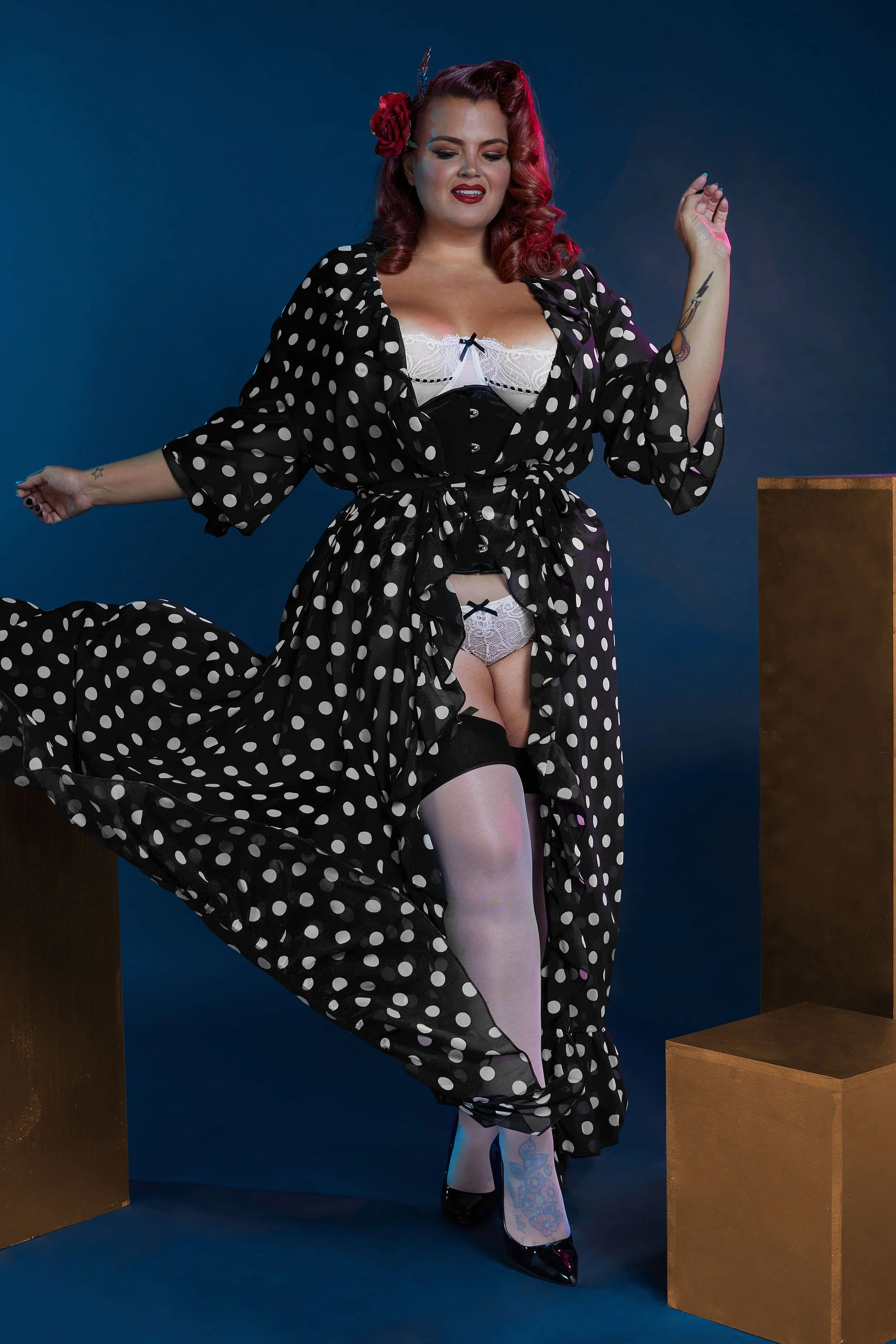 FFFB Chiffon Polka Dot Black Robe Curve - Image 2