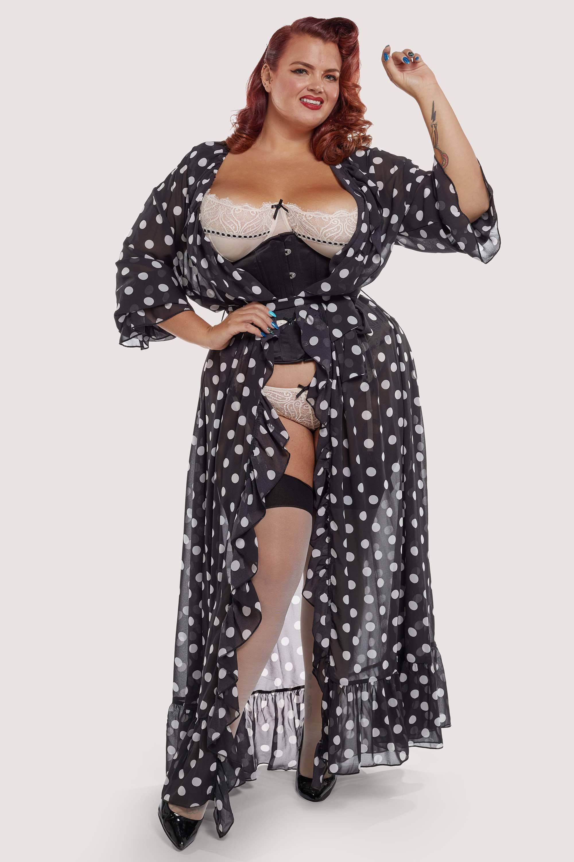 FFFB Chiffon Polka Dot Black Robe Curve - Image 3