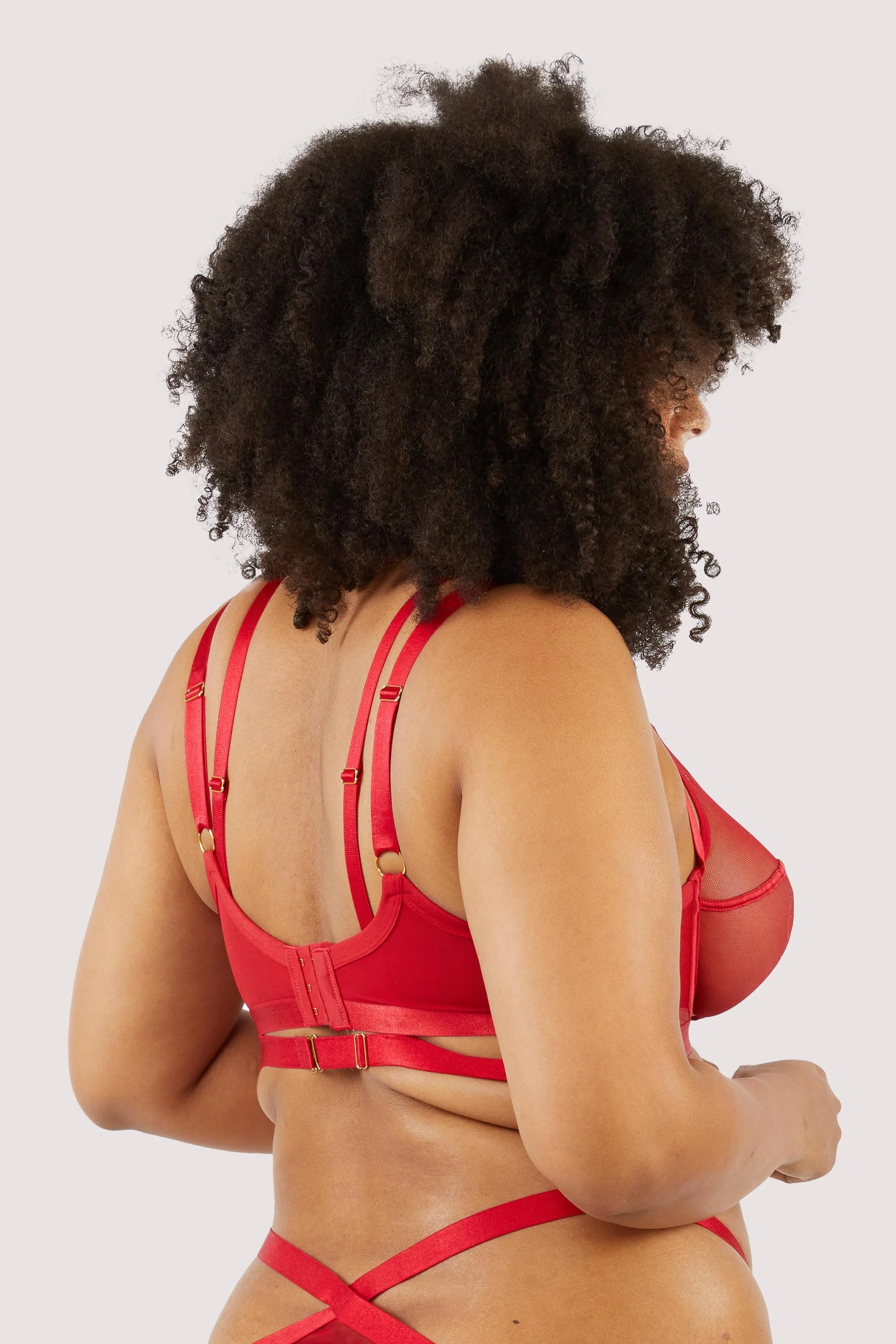 Mercury Red Harness Mesh Balcony Bra - Image 10