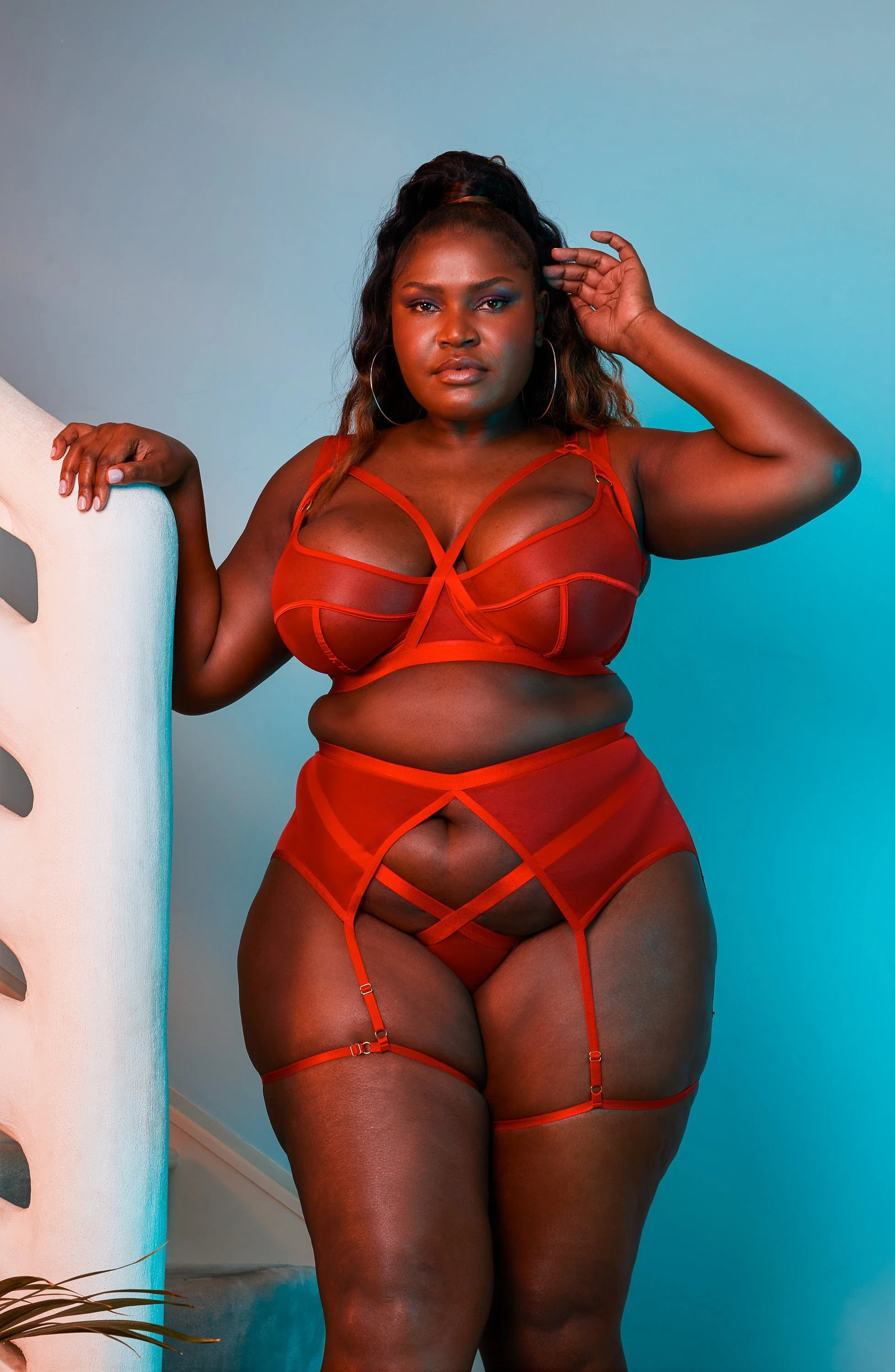 Mercury Red Harness Mesh Balcony Bra - Image 12