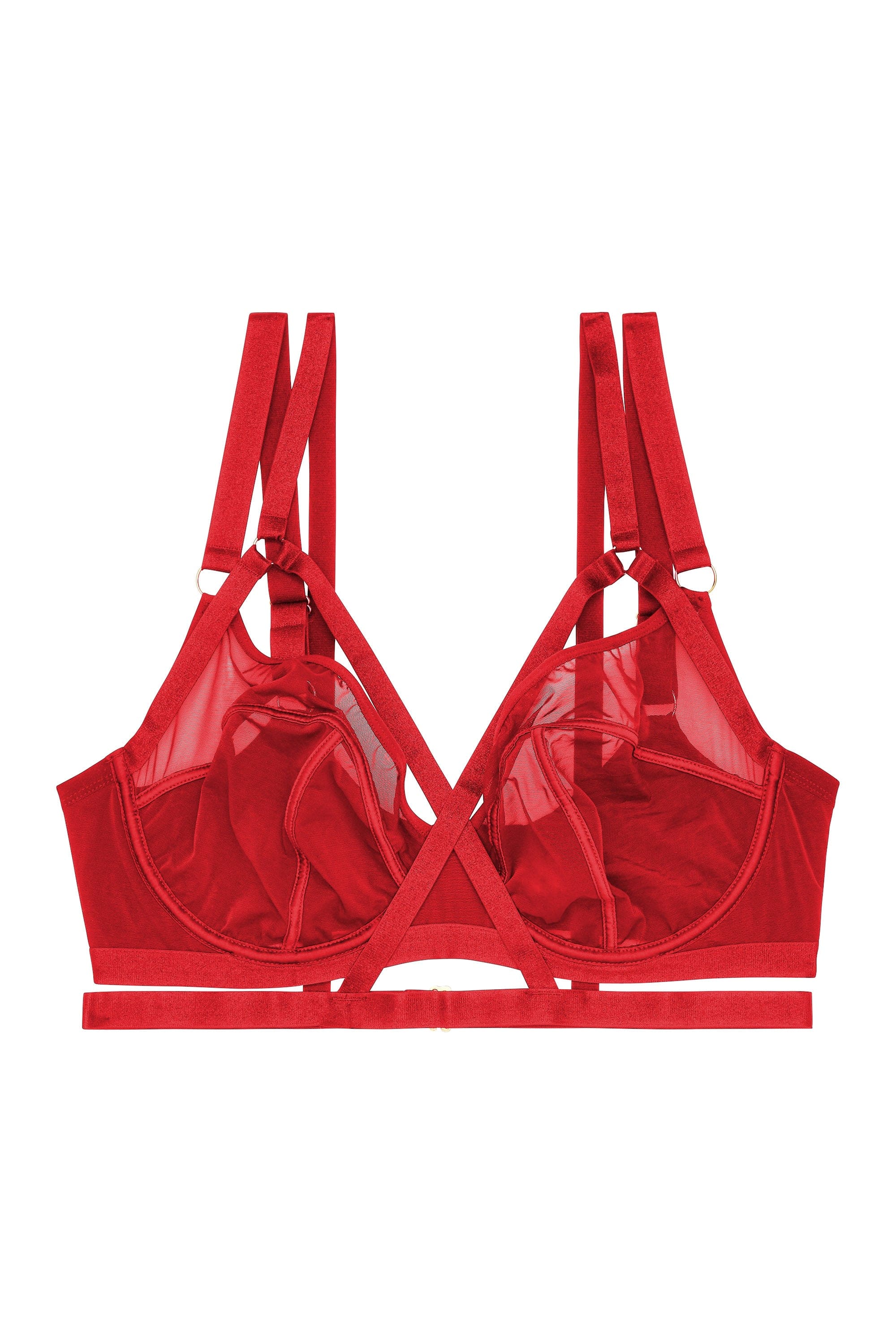 Mercury Red Harness Mesh Balcony Bra - Image 15
