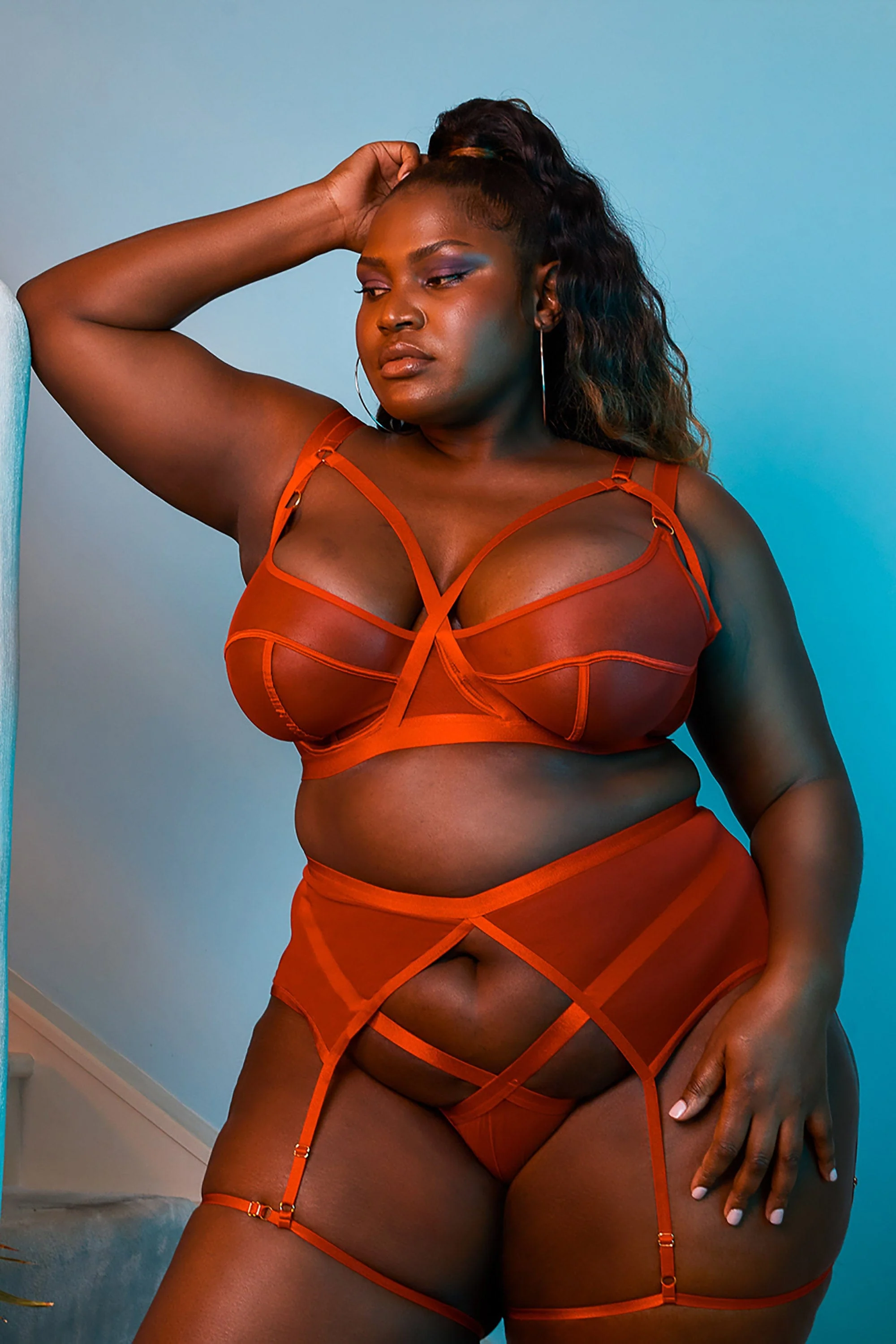 Mercury Red Harness Mesh Balcony Bra - Image 2