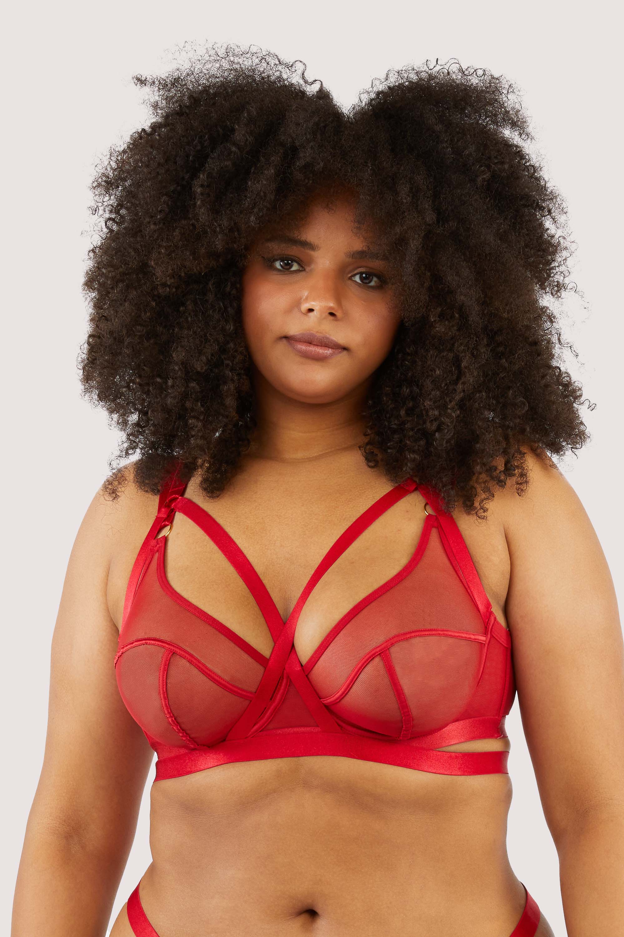 Mercury Red Harness Mesh Balcony Bra - Image 9