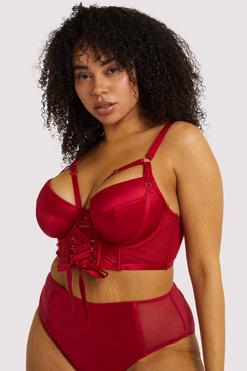 Aysha Red Lace Up Balcony Bra - Image 2