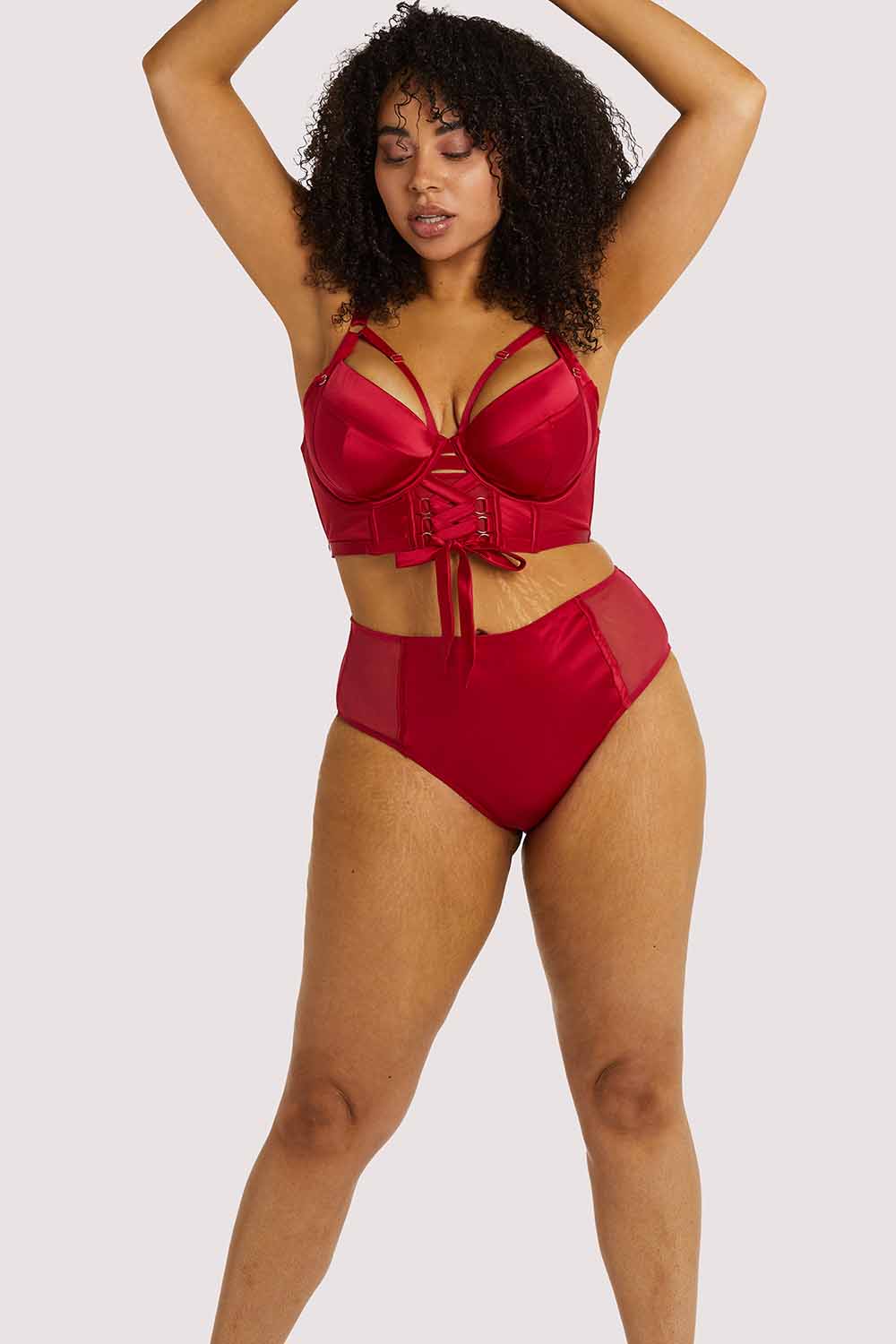 Aysha Red Lace Up Balcony Bra - Image 3