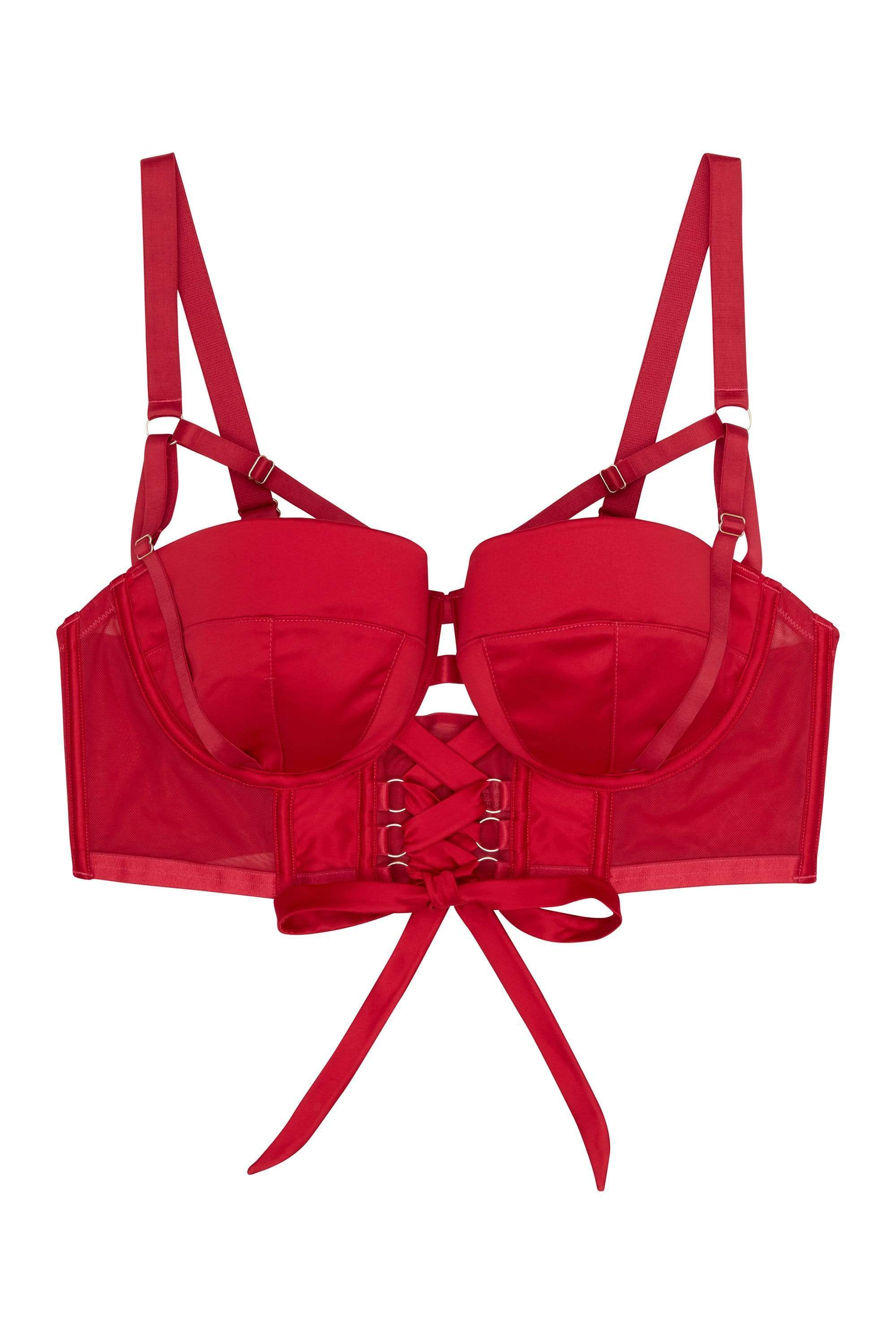 Aysha Red Lace Up Balcony Bra - Image 5