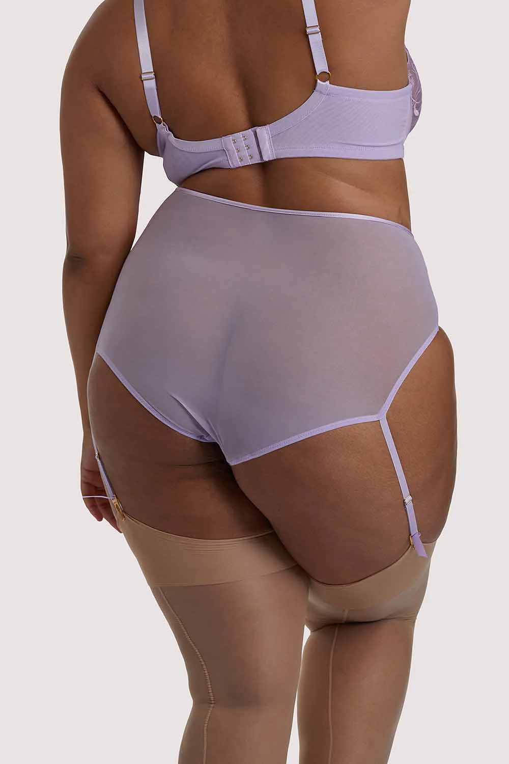 Mila Lilac Lace High Waisted Suspender Brief - Image 2