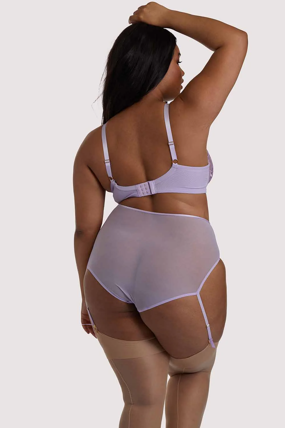 Mila Lilac Lace High Waisted Suspender Brief - Image 4