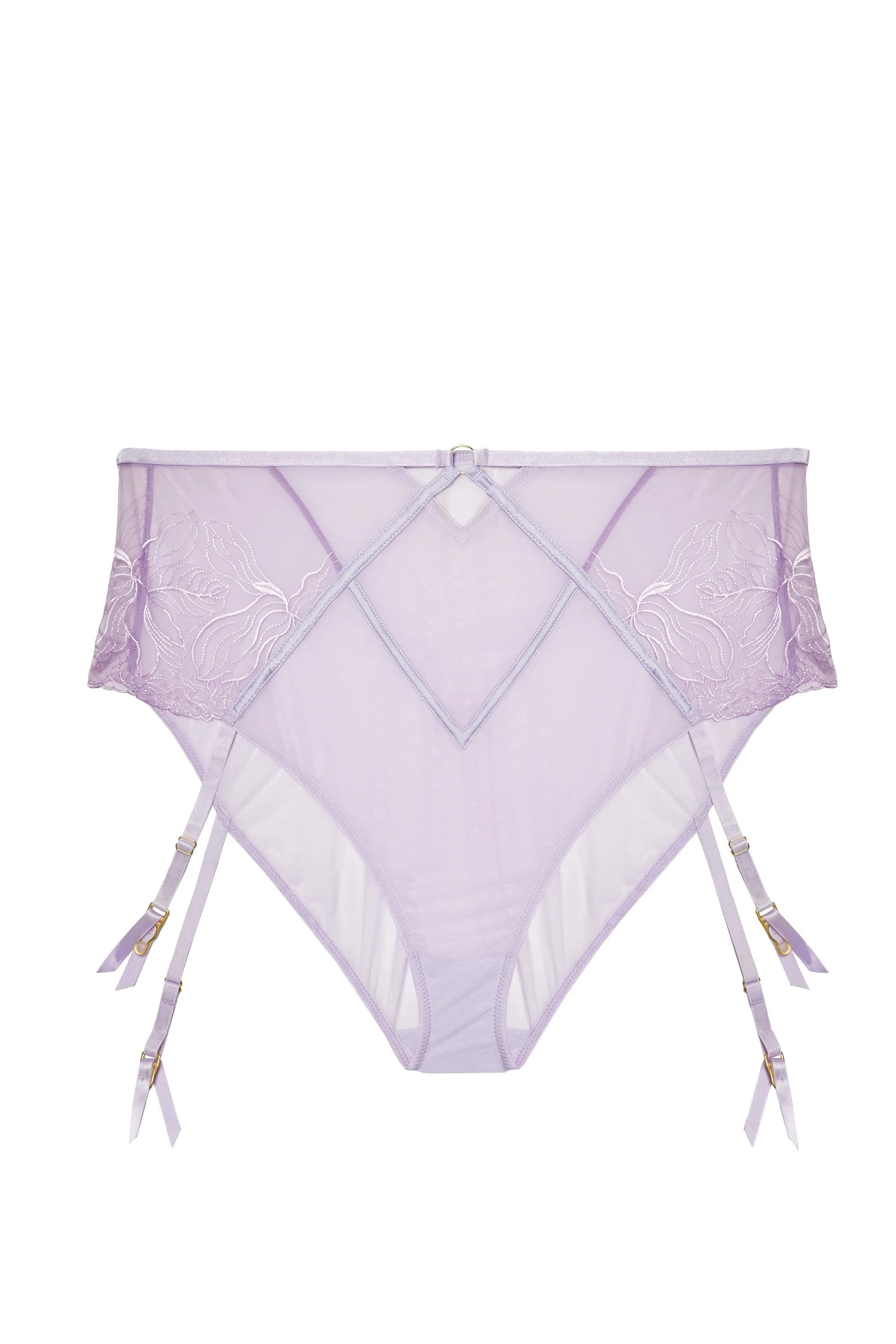 Mila Lilac Lace High Waisted Suspender Brief - Image 6