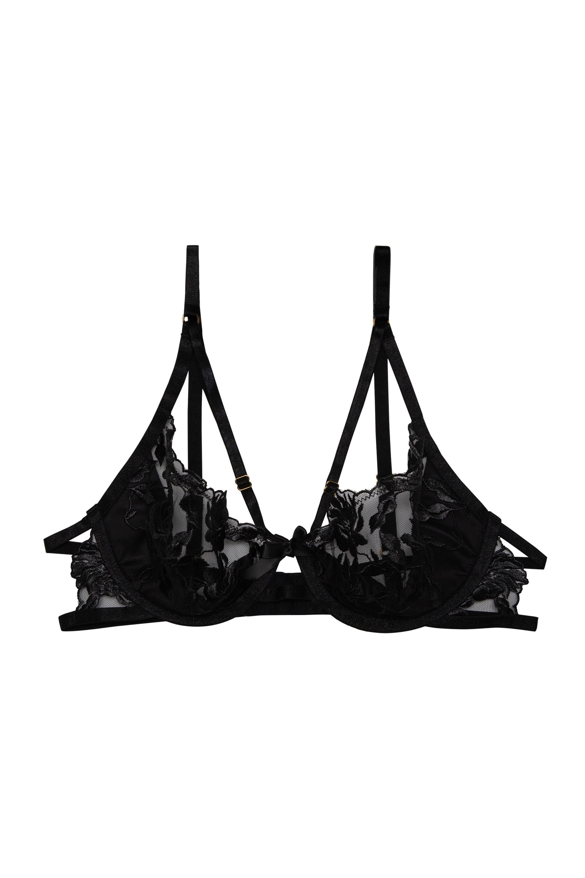 Hustler Sasha Black Satin & Mesh Embroidered Bra - Image 4