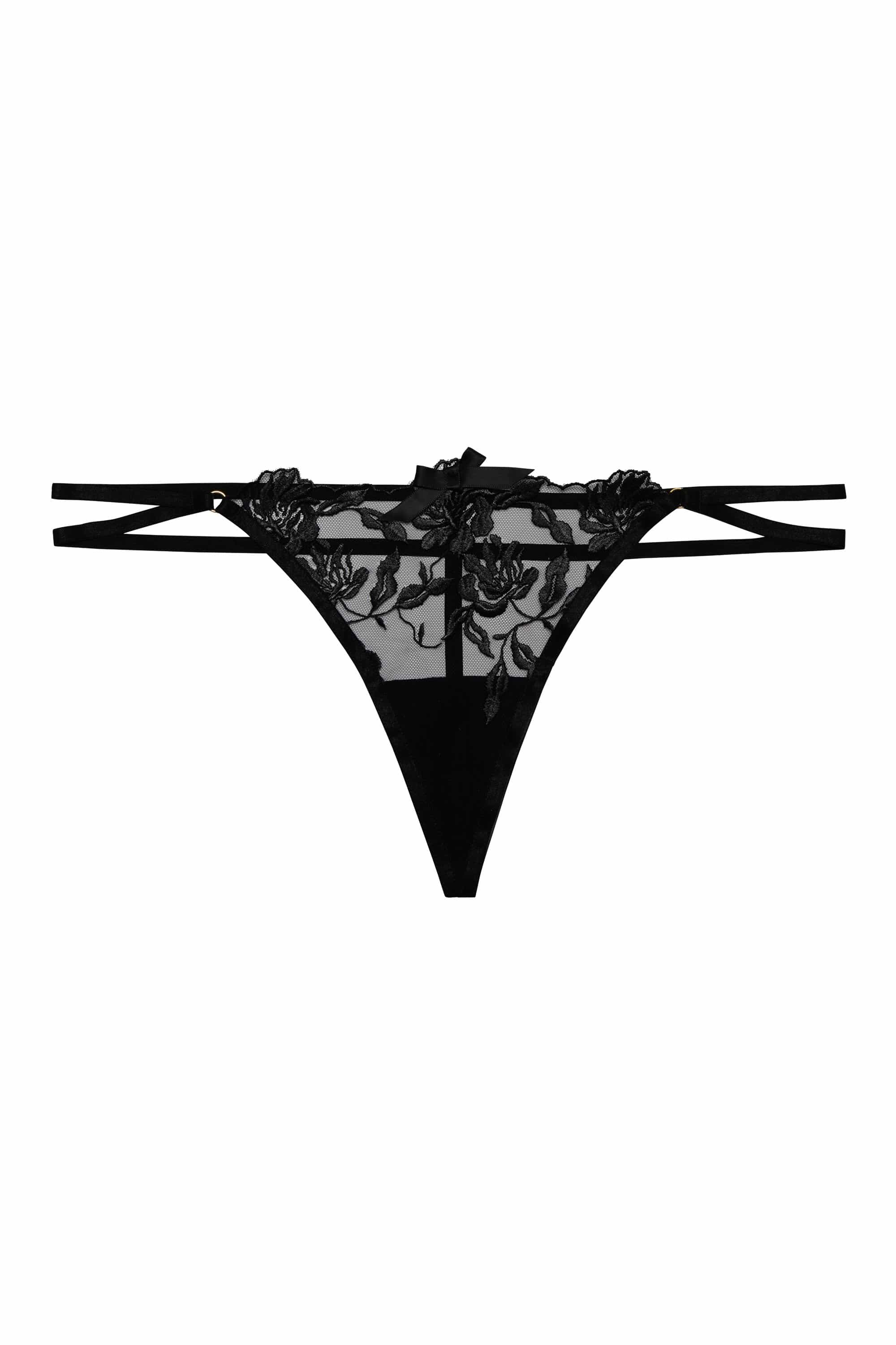 Hustler Sasha Black Embroidered Strappy Thong - Image 2