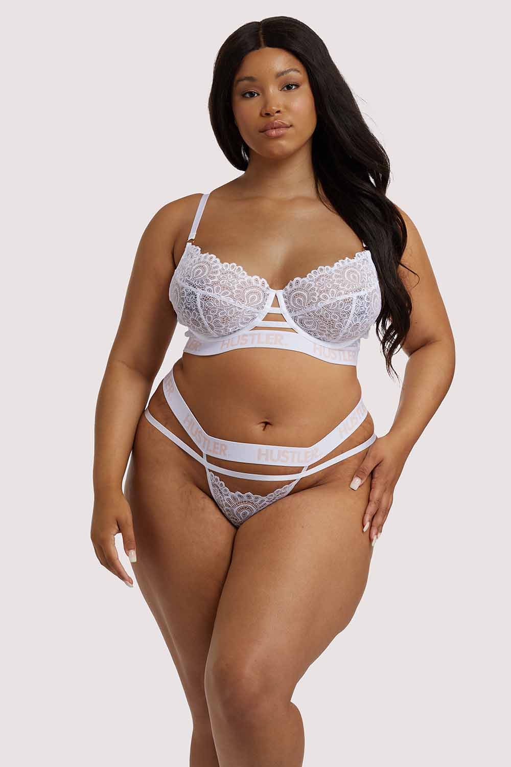 Branded Lace White Thong - Image 8