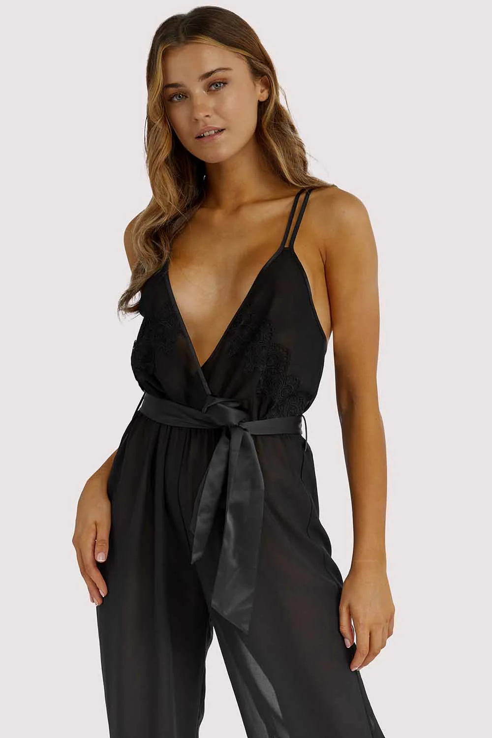 Belle Black Chiffon & lace Jumpsuit - Image 3