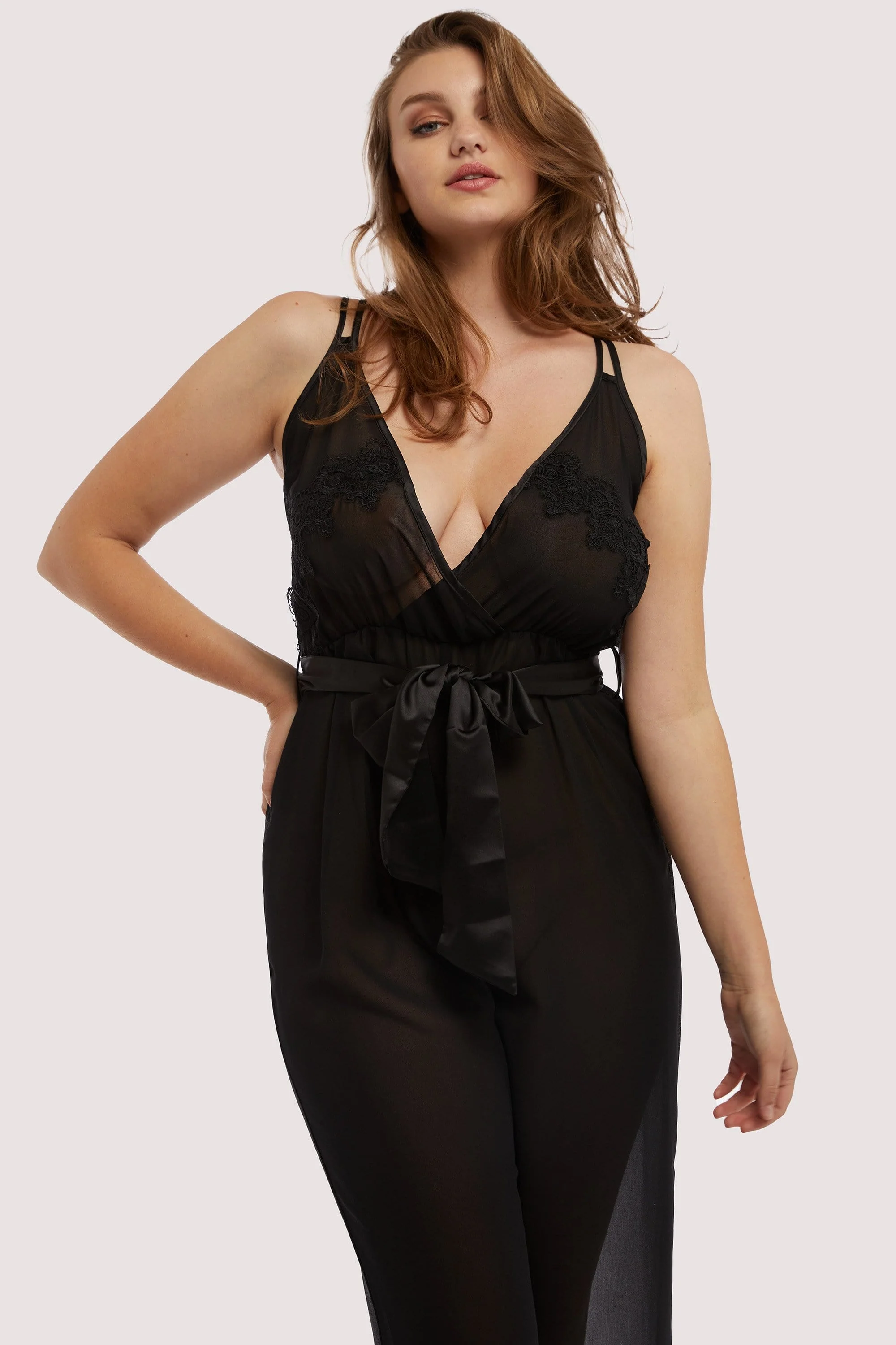Belle Black Chiffon & lace Jumpsuit - Image 4