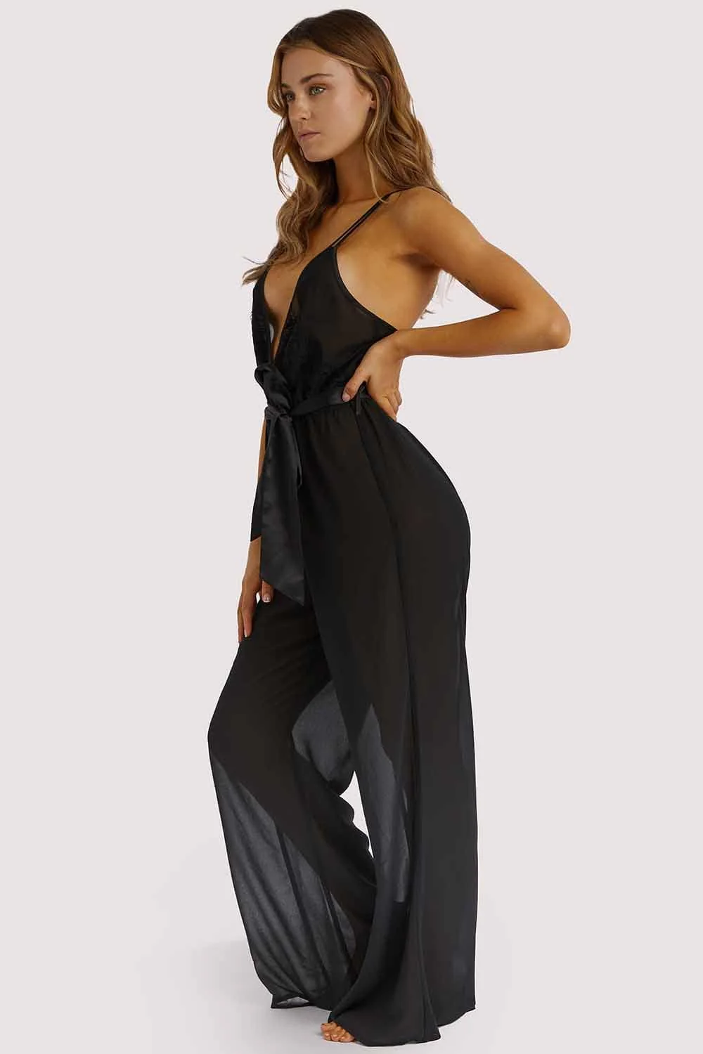 Belle Black Chiffon & lace Jumpsuit - Image 8