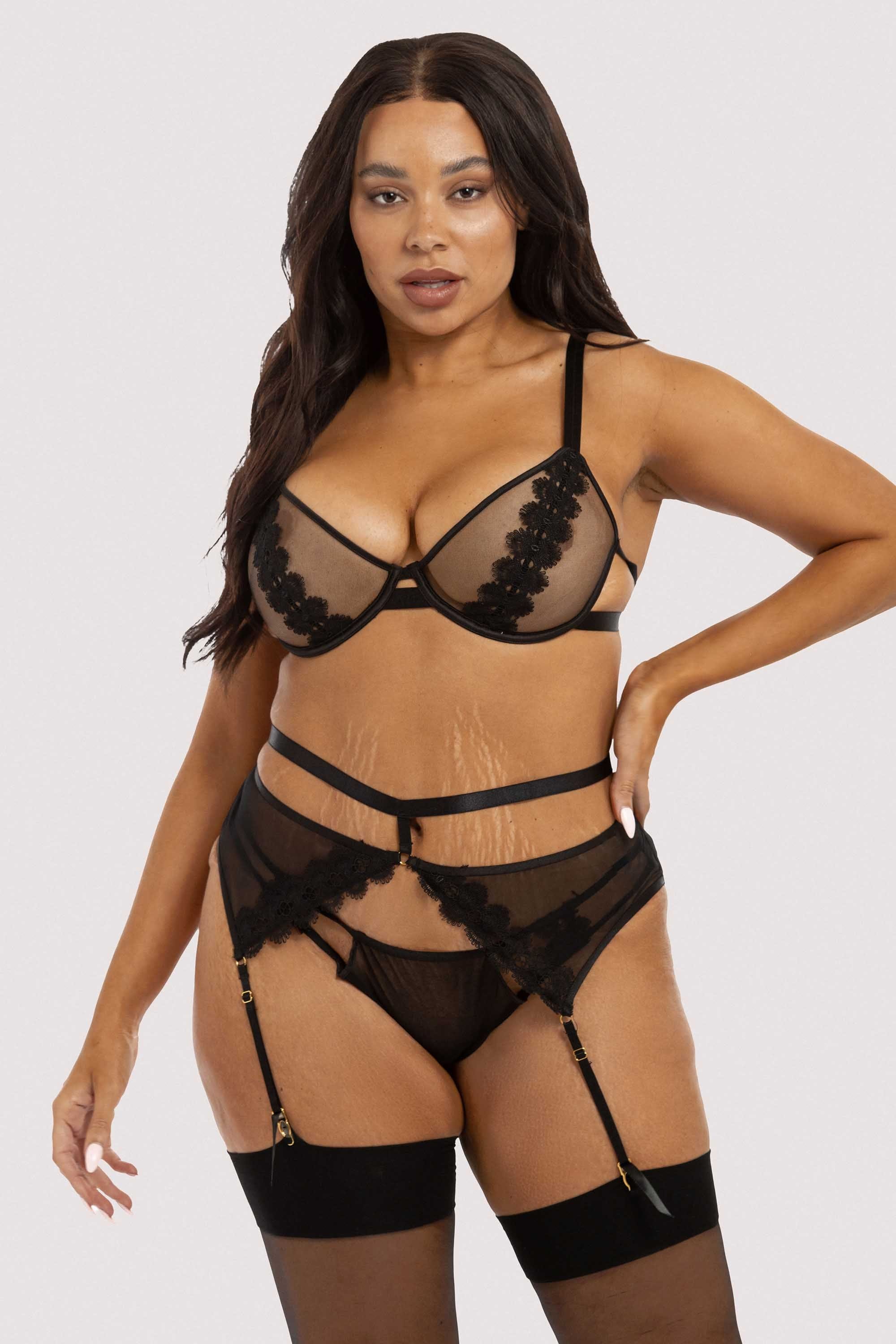 Esther Black Lace Applique Suspender Belt - Image 3