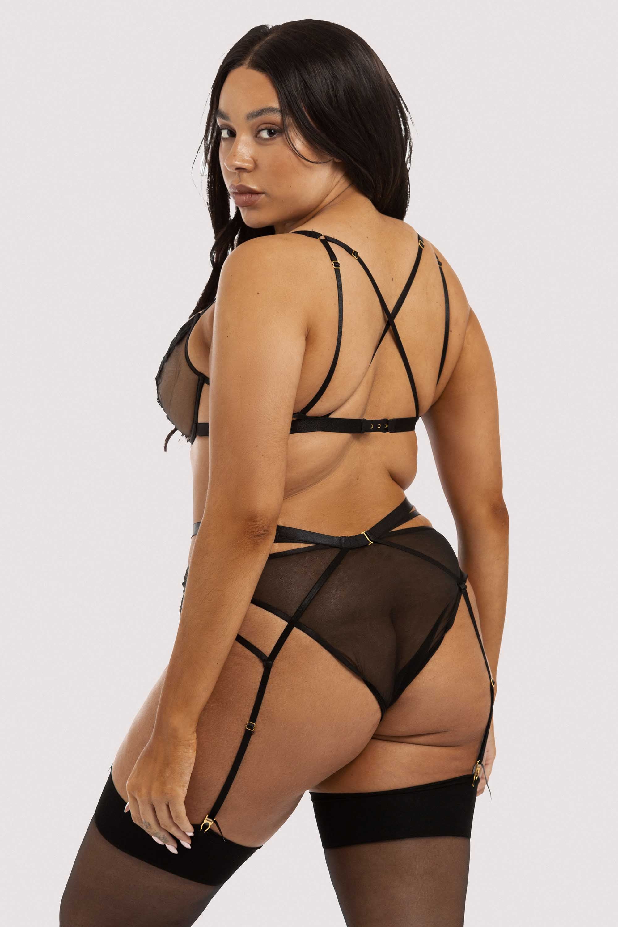 Esther Black Lace Applique Suspender Belt - Image 4
