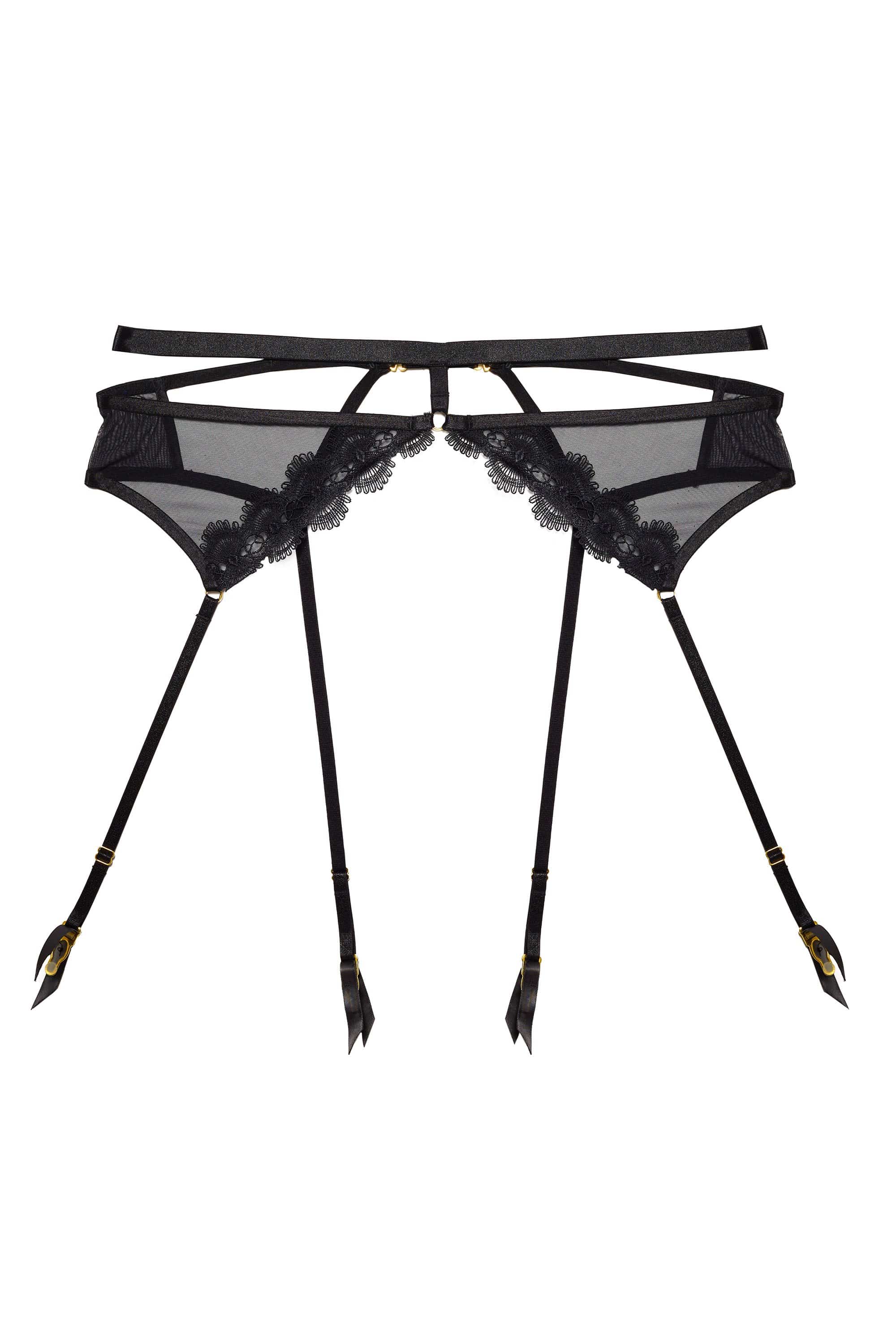 Esther Black Lace Applique Suspender Belt - Image 5