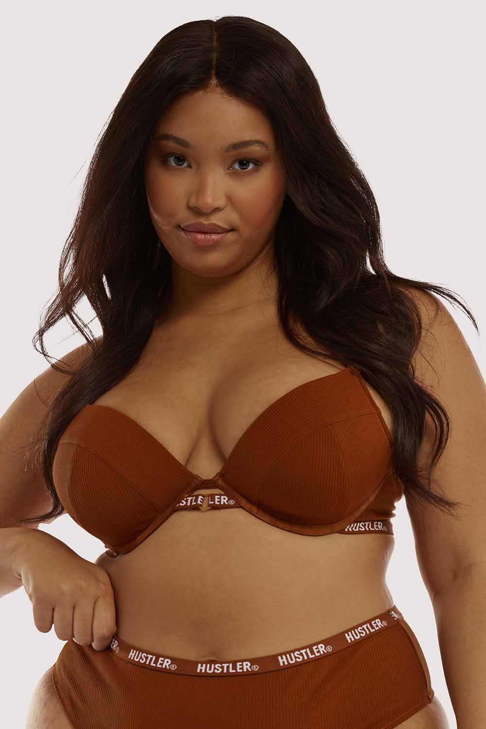 Hustler Branded Ribbed Chocolate Bra - Image 7