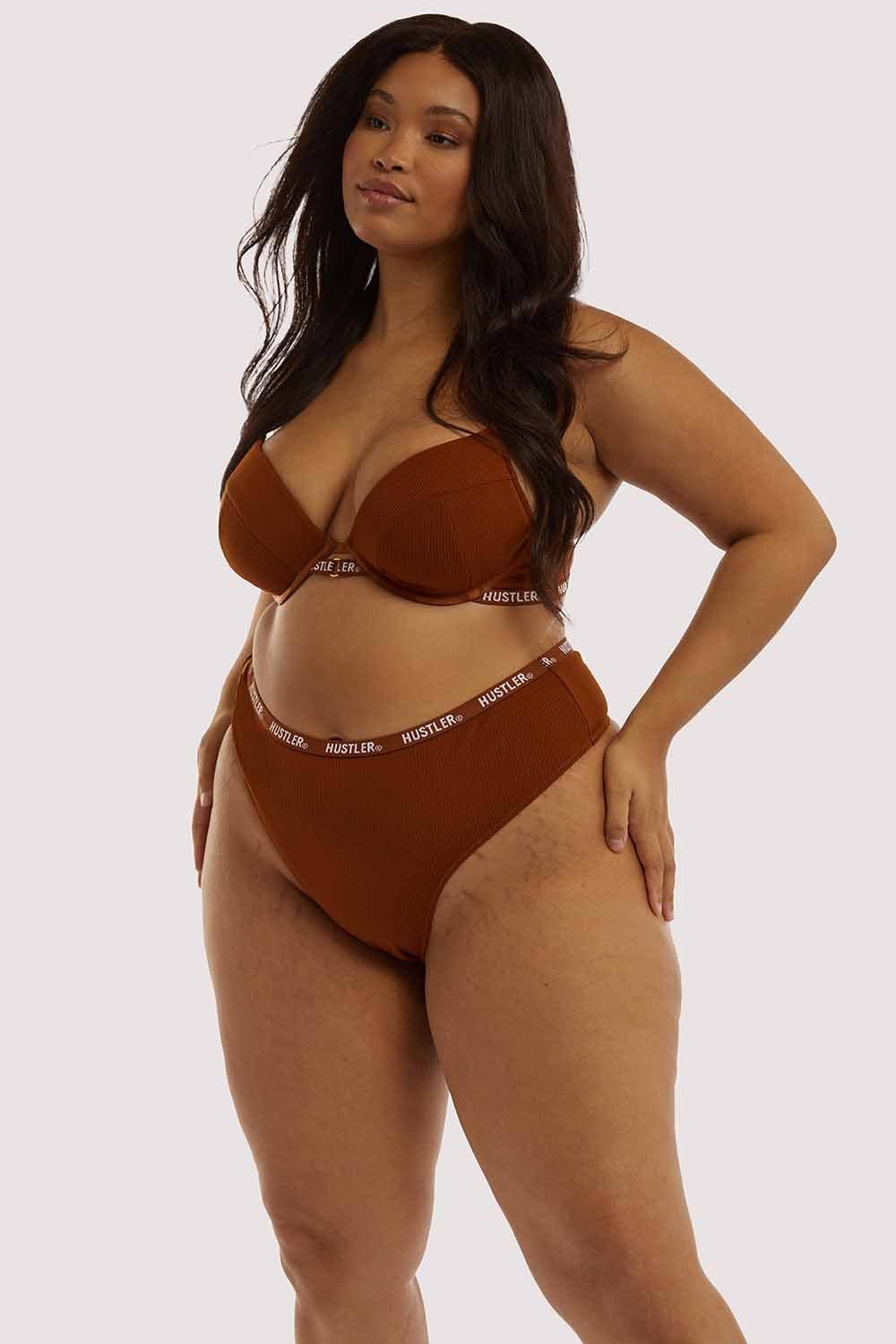 Hustler Branded Ribbed Chocolate Bra - Image 9