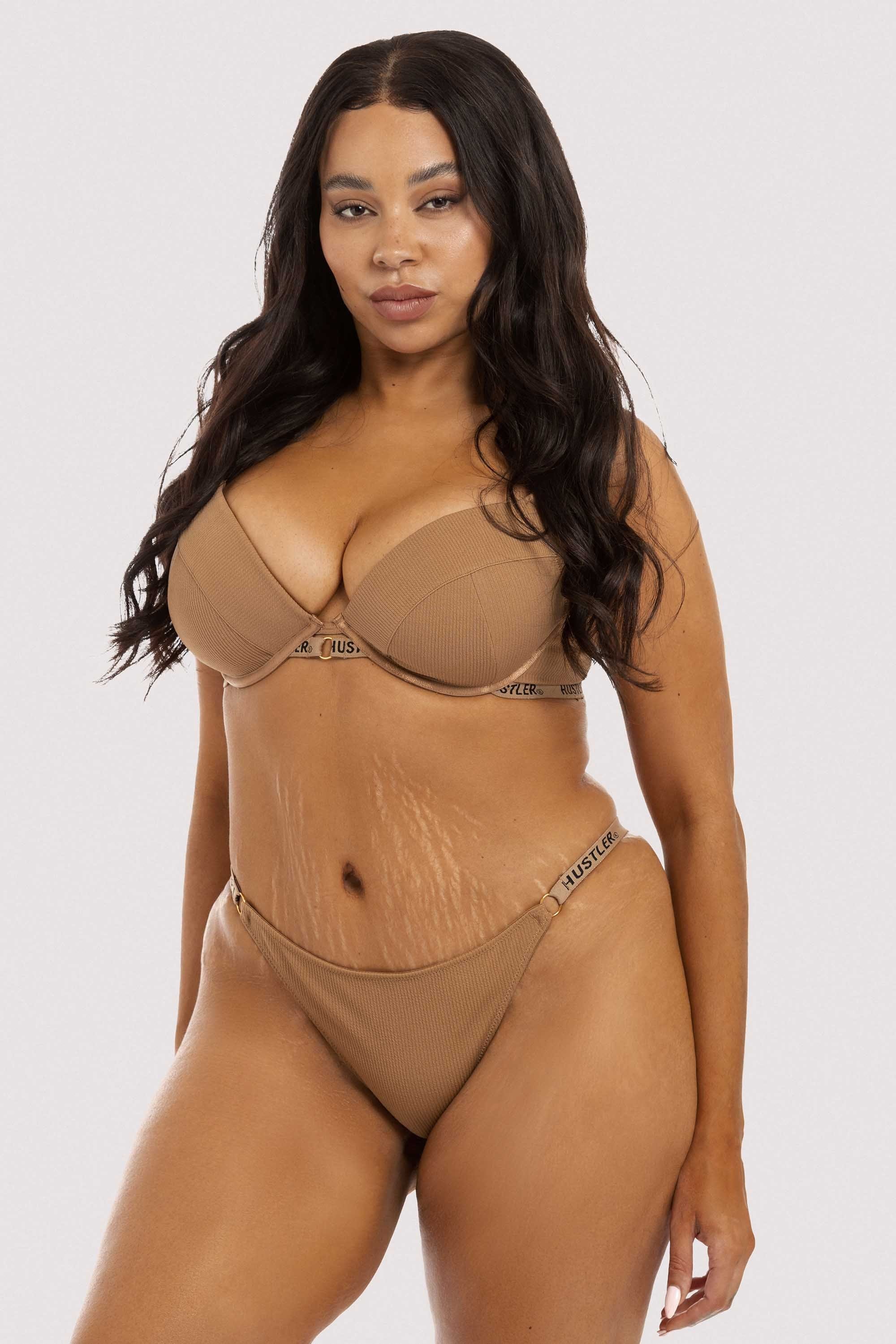 Hustler Branded Ribbed Tanga Brief Caramel - Image 7