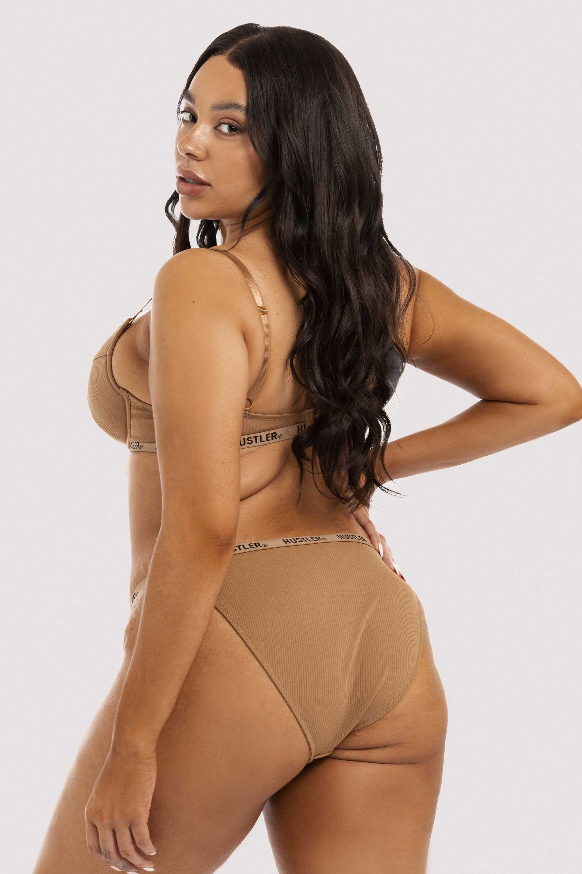 Hustler Branded Ribbed Tanga Brief Caramel - Image 8