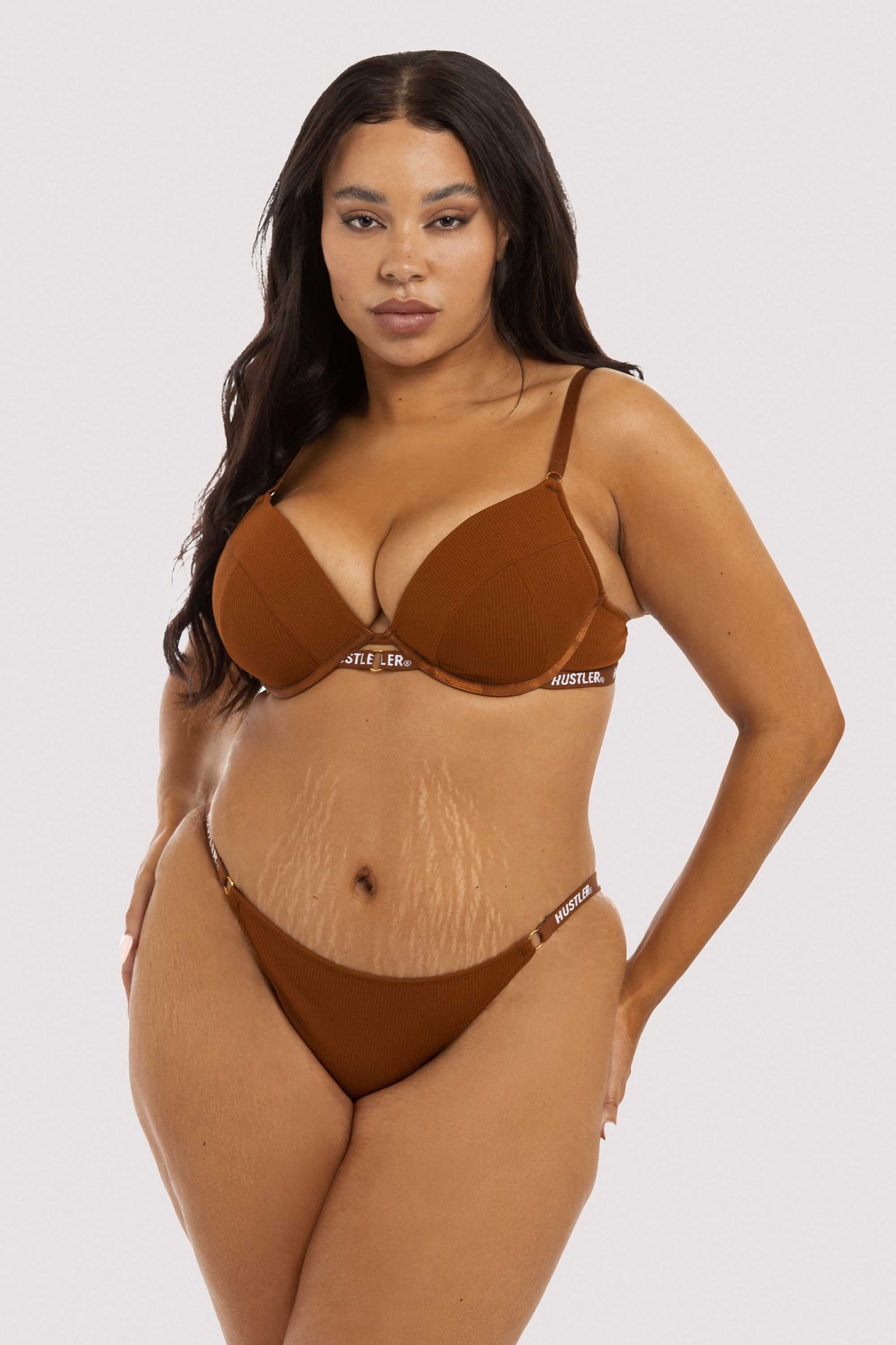 Branded Ribbed Chocolate Tanga Brief - Image 7