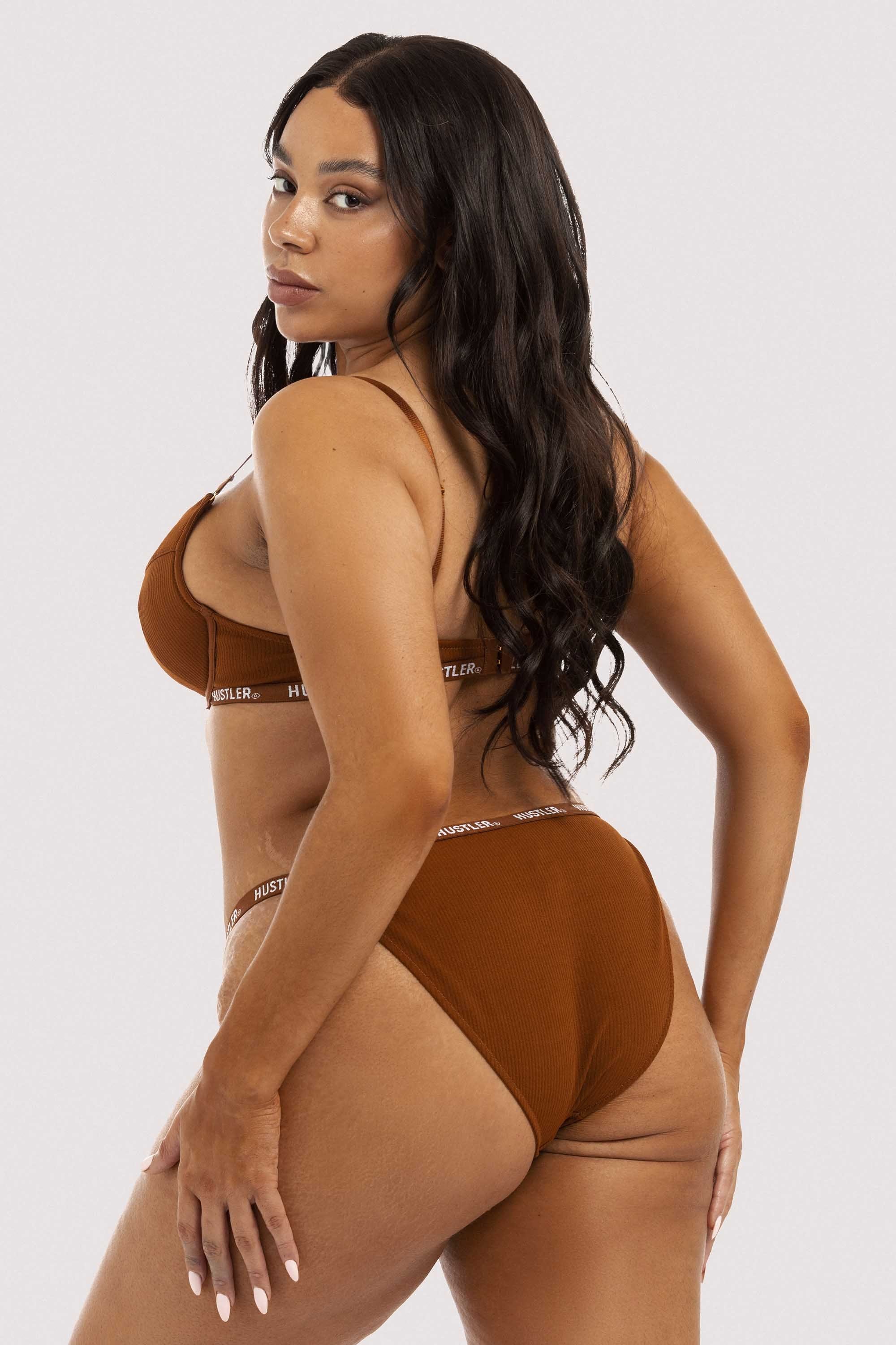Branded Ribbed Chocolate Tanga Brief - Image 8