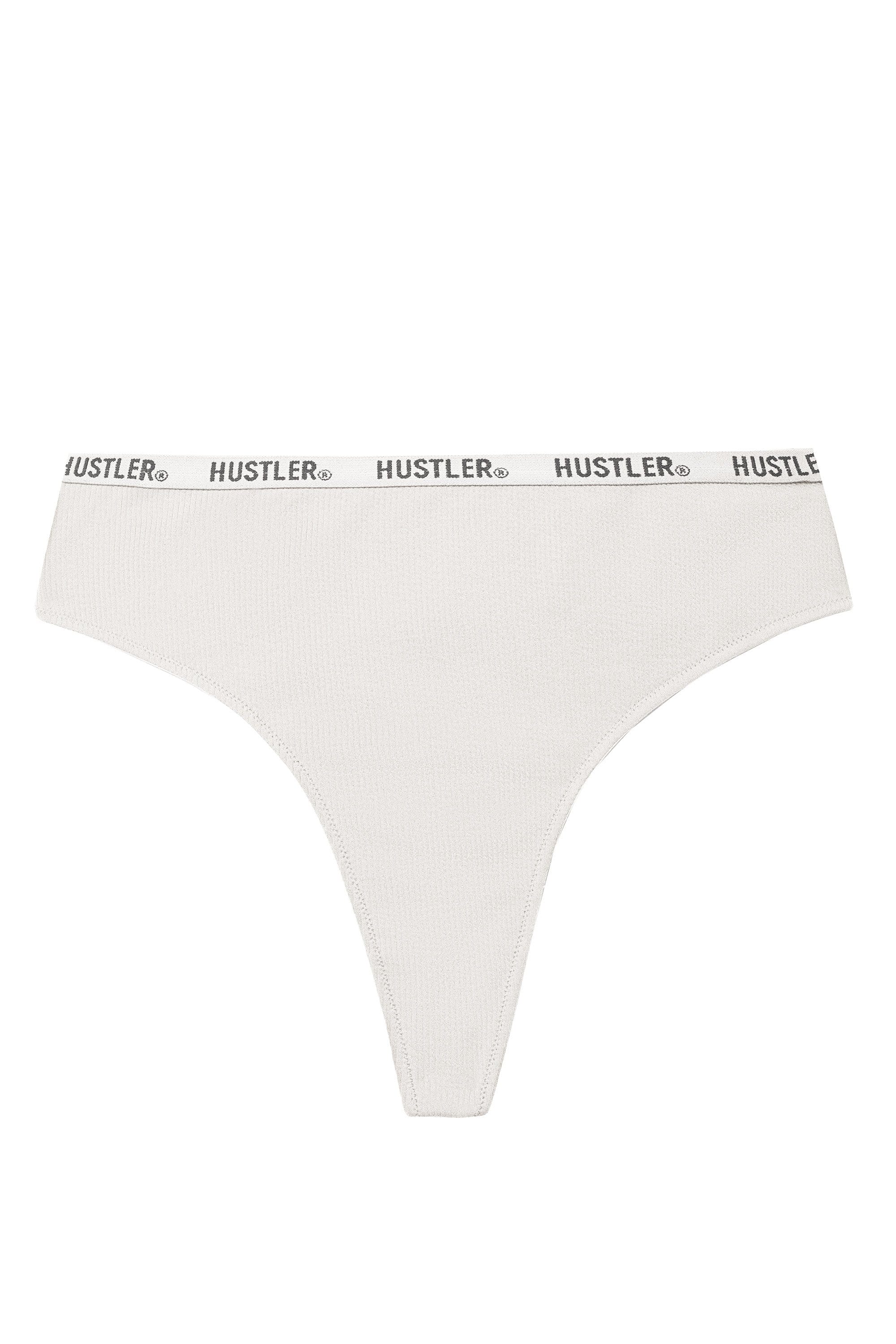 Hustler Branded Ribbed High Waist Thong Ivory - Image 2