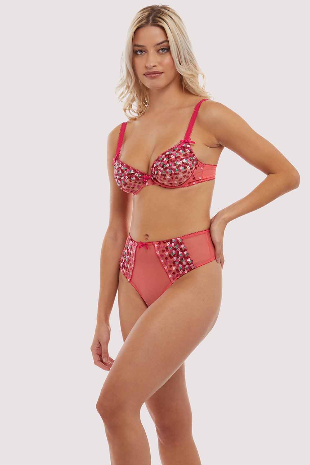 Cherry Embroidery Coral Highwaisted Thong - Image 6