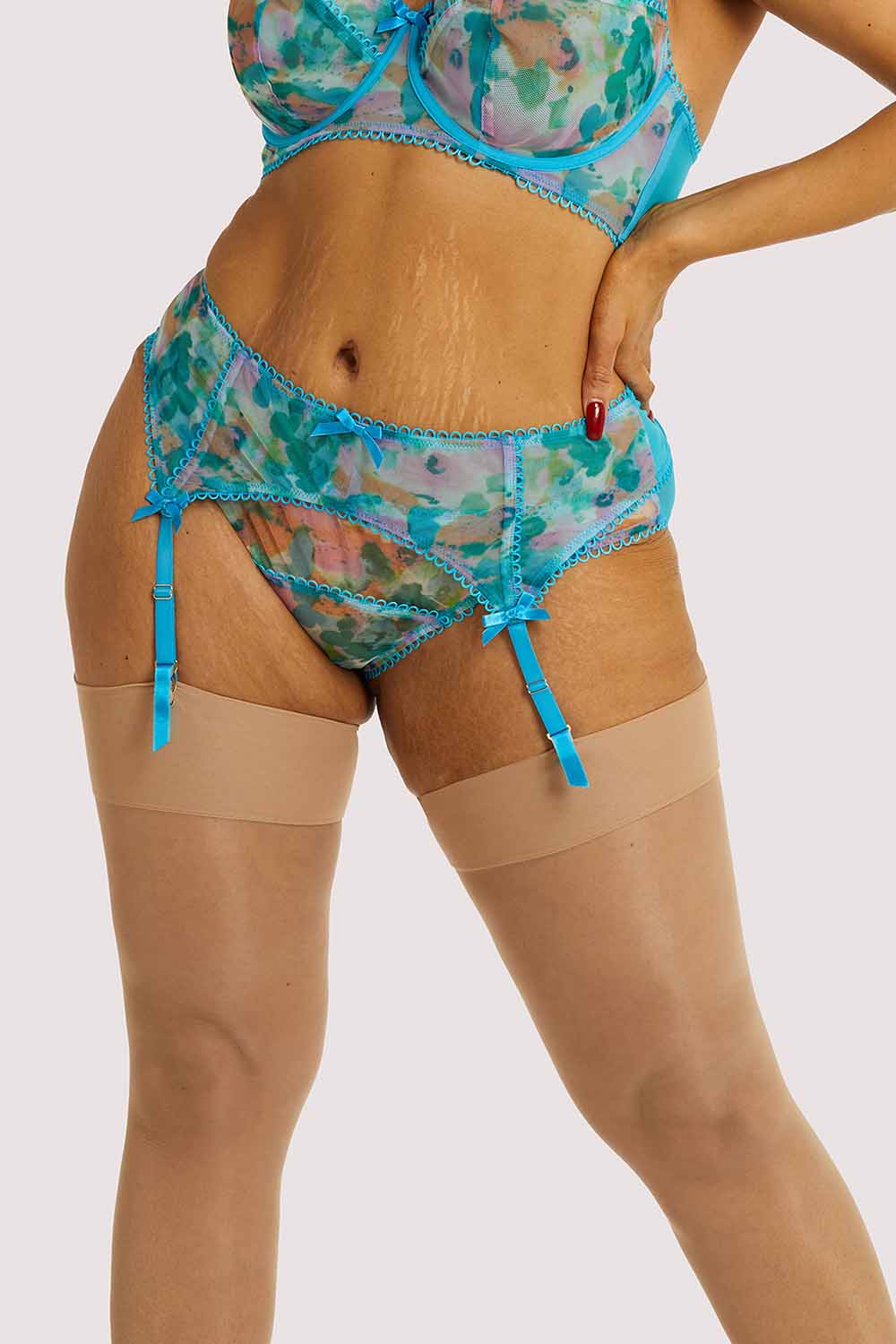 Joey Blue Watercolour Suspender Belt - Image 5