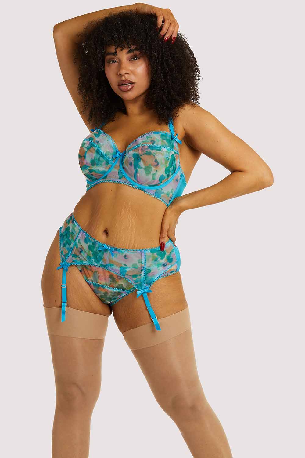 Joey Blue Watercolour Suspender Belt - Image 6