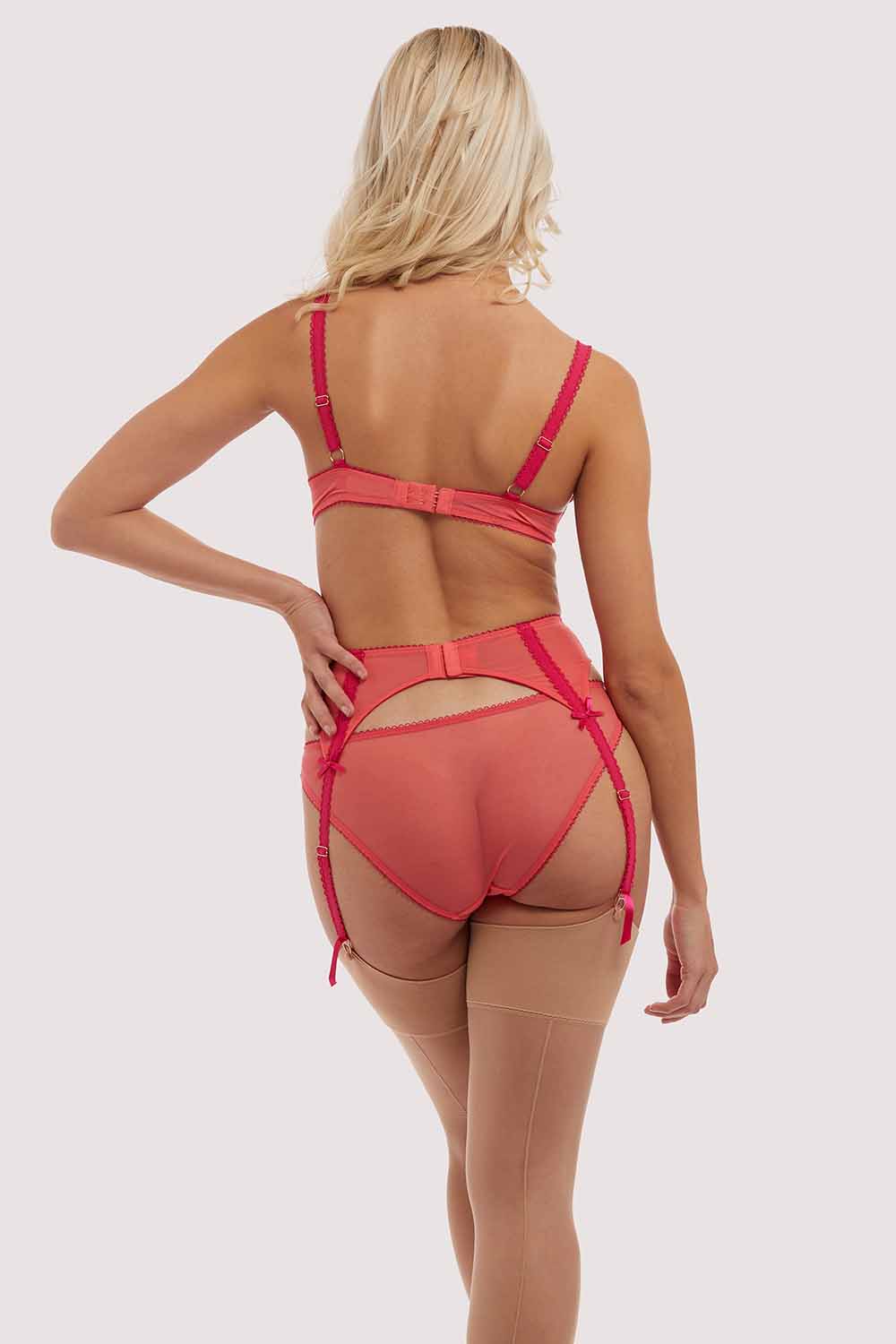 Cherry Embroidery Coral Suspender Belt - Image 8