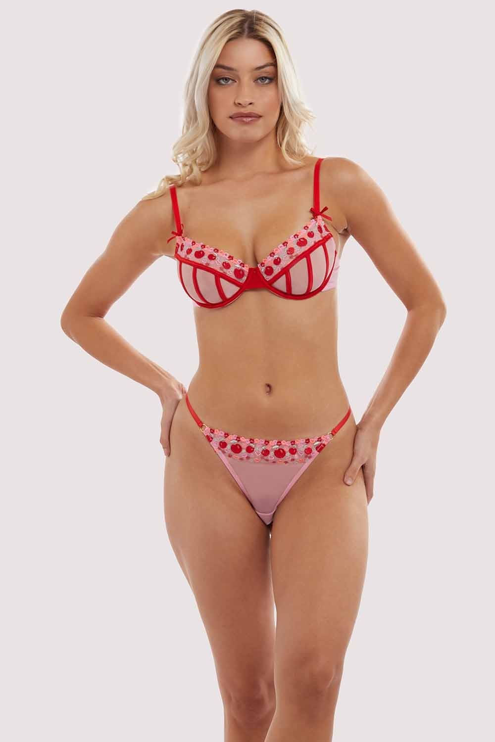 Charli Pink Embroidered Thong - Image 4