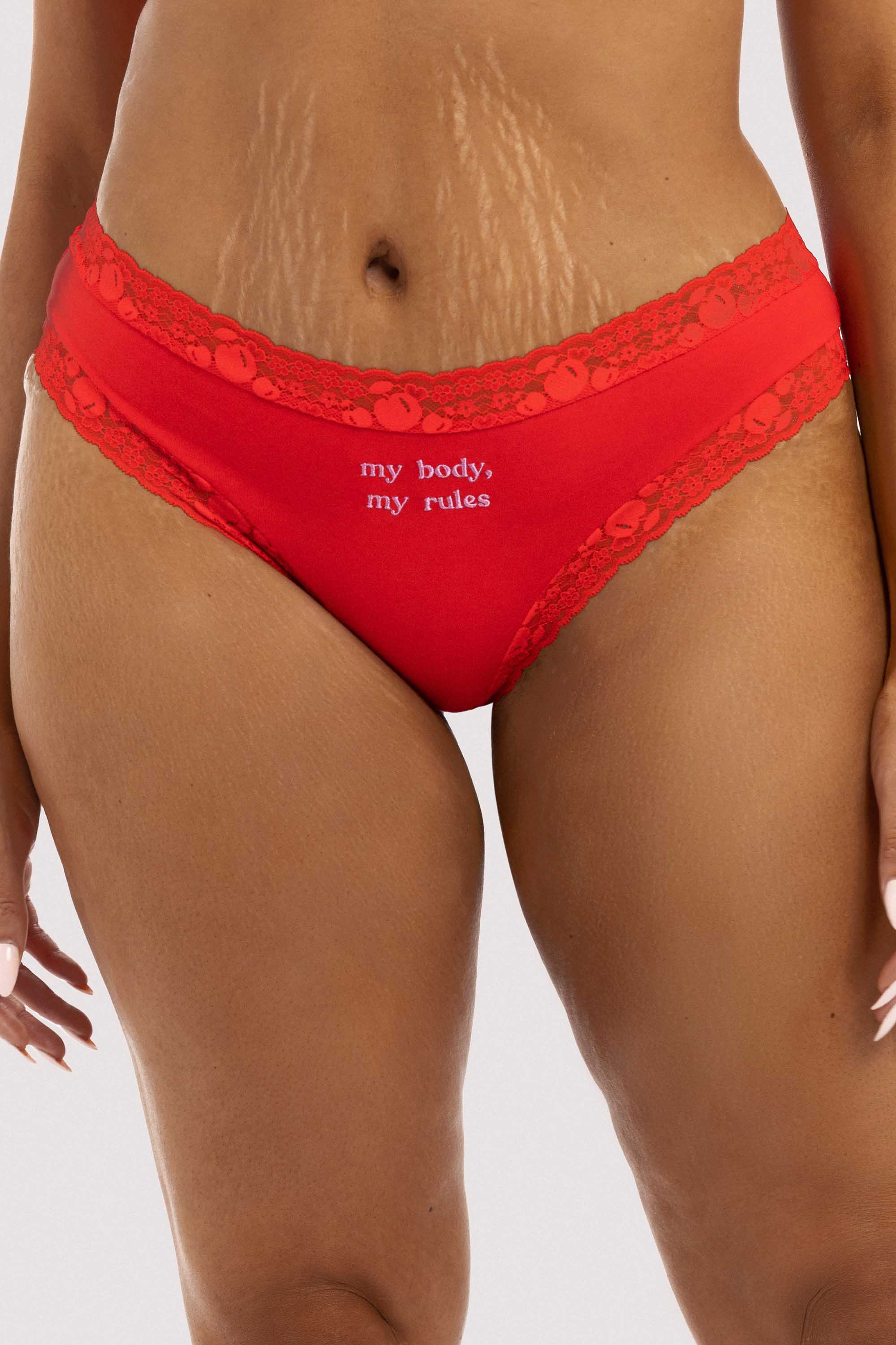 My Body, My Rules Red Embroidered Brief - Image 2