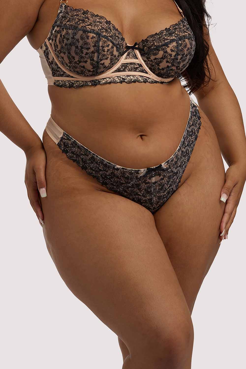 Skull & Roses Embroidery Peach Thong - Image 2
