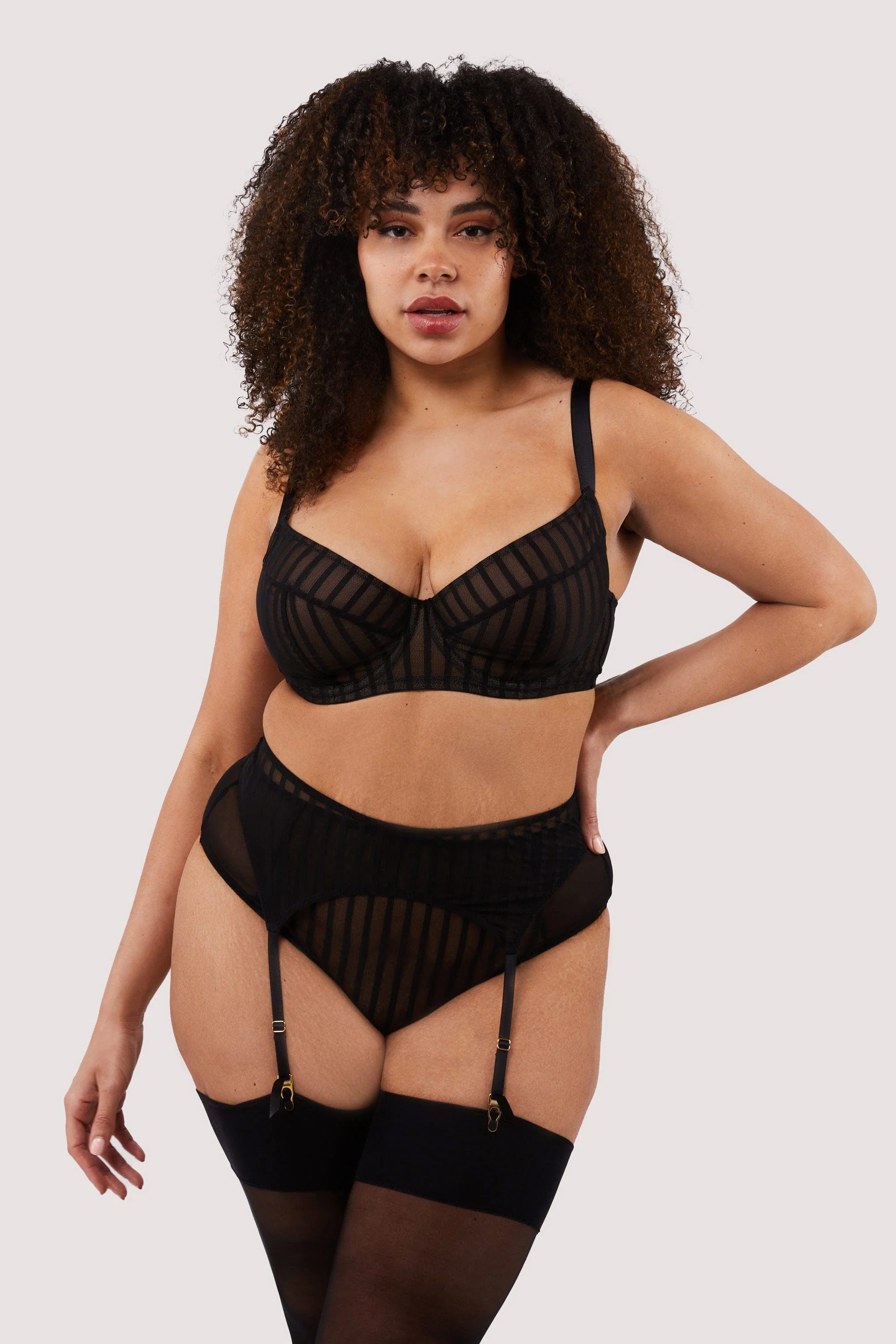Presley Black Stripe And Lace Trim Suspender - Image 3