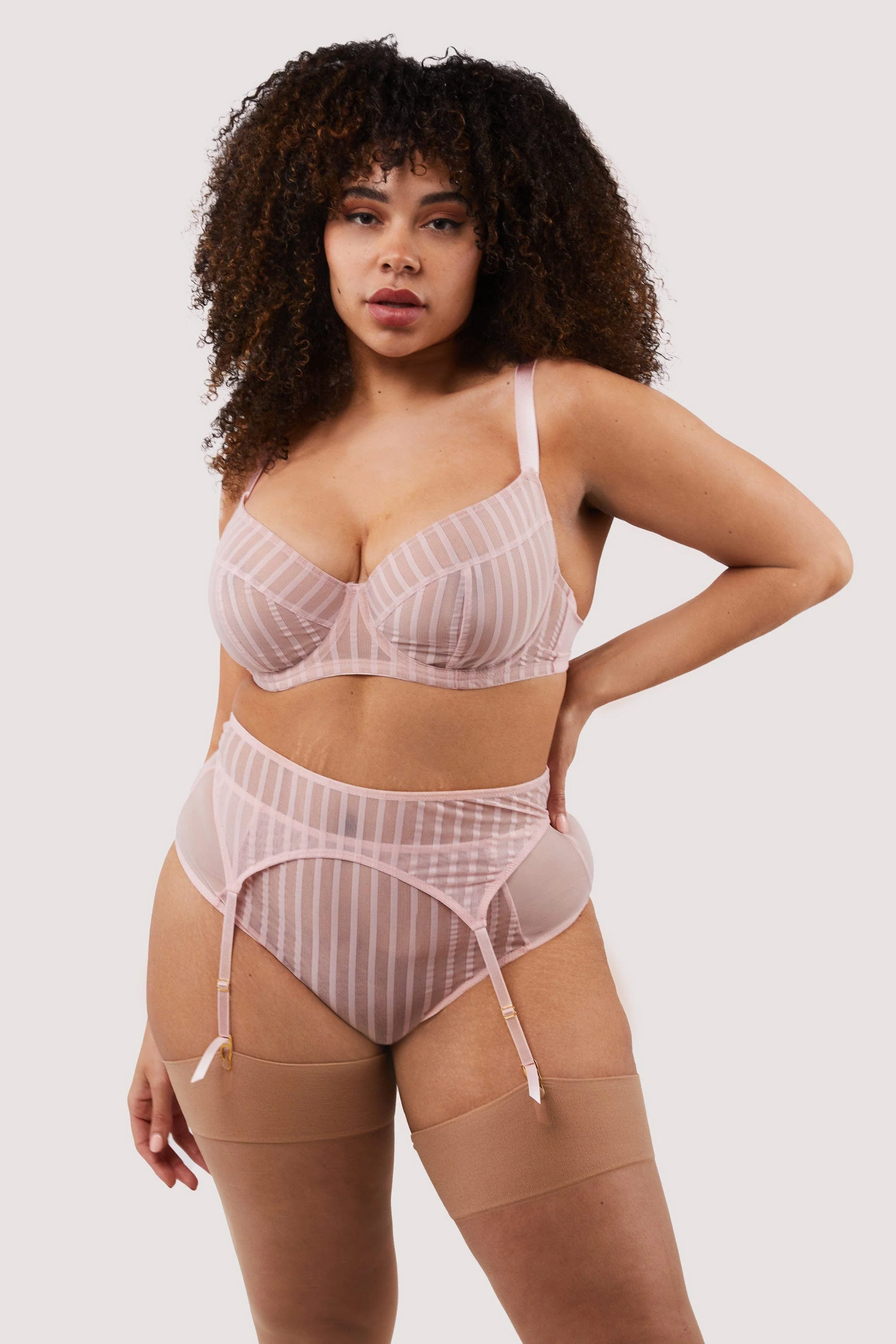 Presley Pink Stripe And Lace Trim Suspender - Image 3