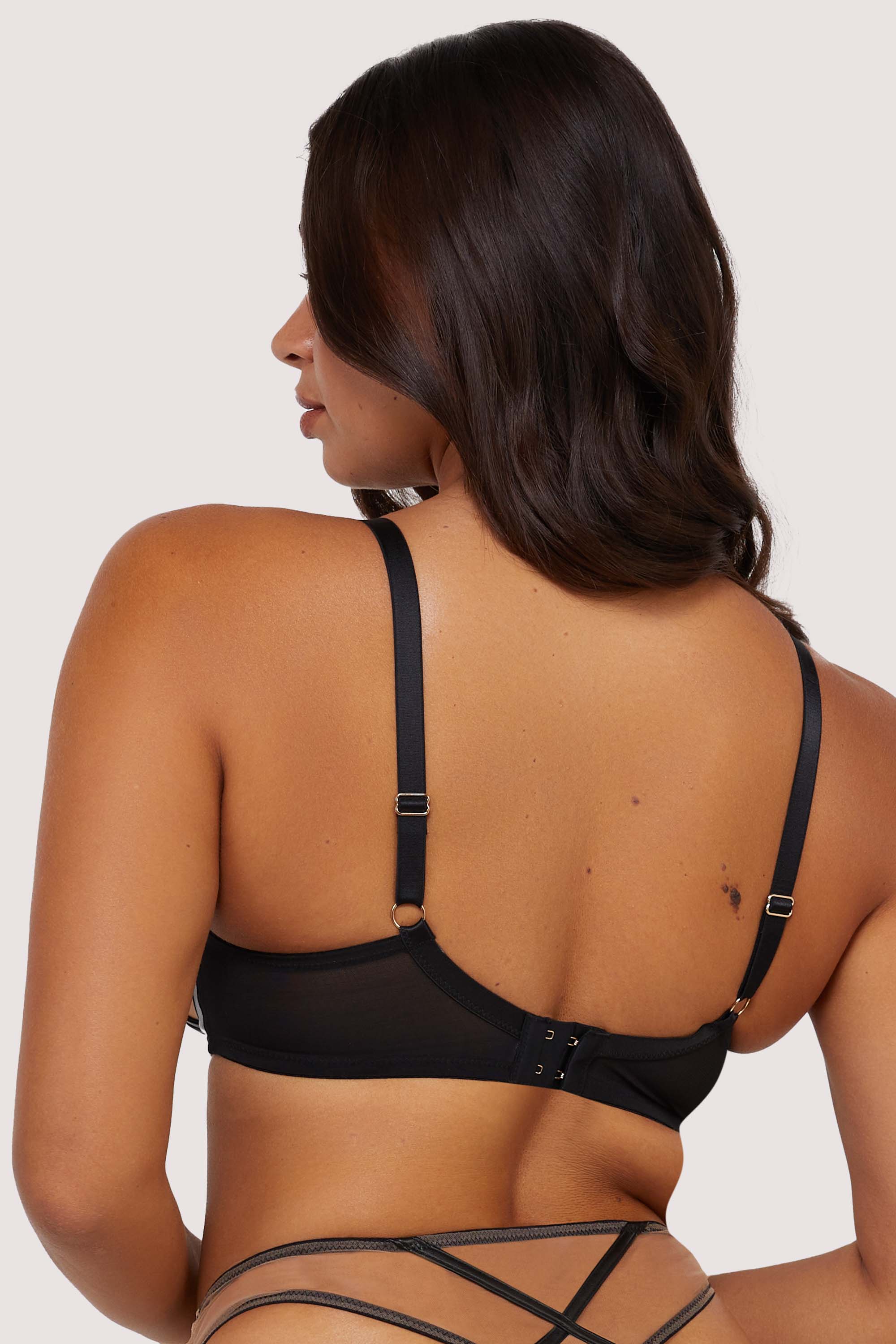 Ramona Black Leatherette Strap Detail Illusion Mesh Set - Image 15