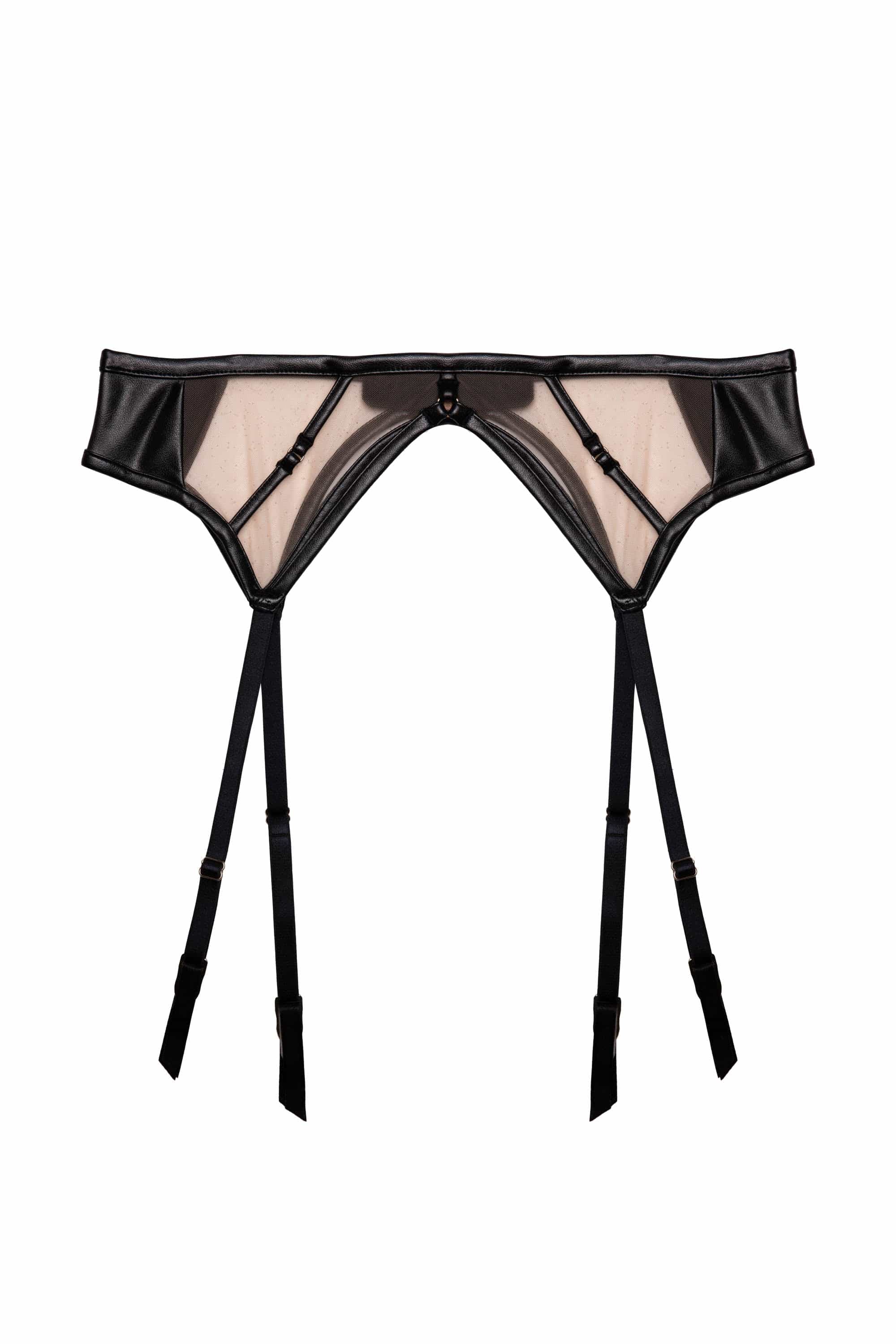 Ramona Black Leatherette Strap Detail Illusion Mesh Suspender - Image 8