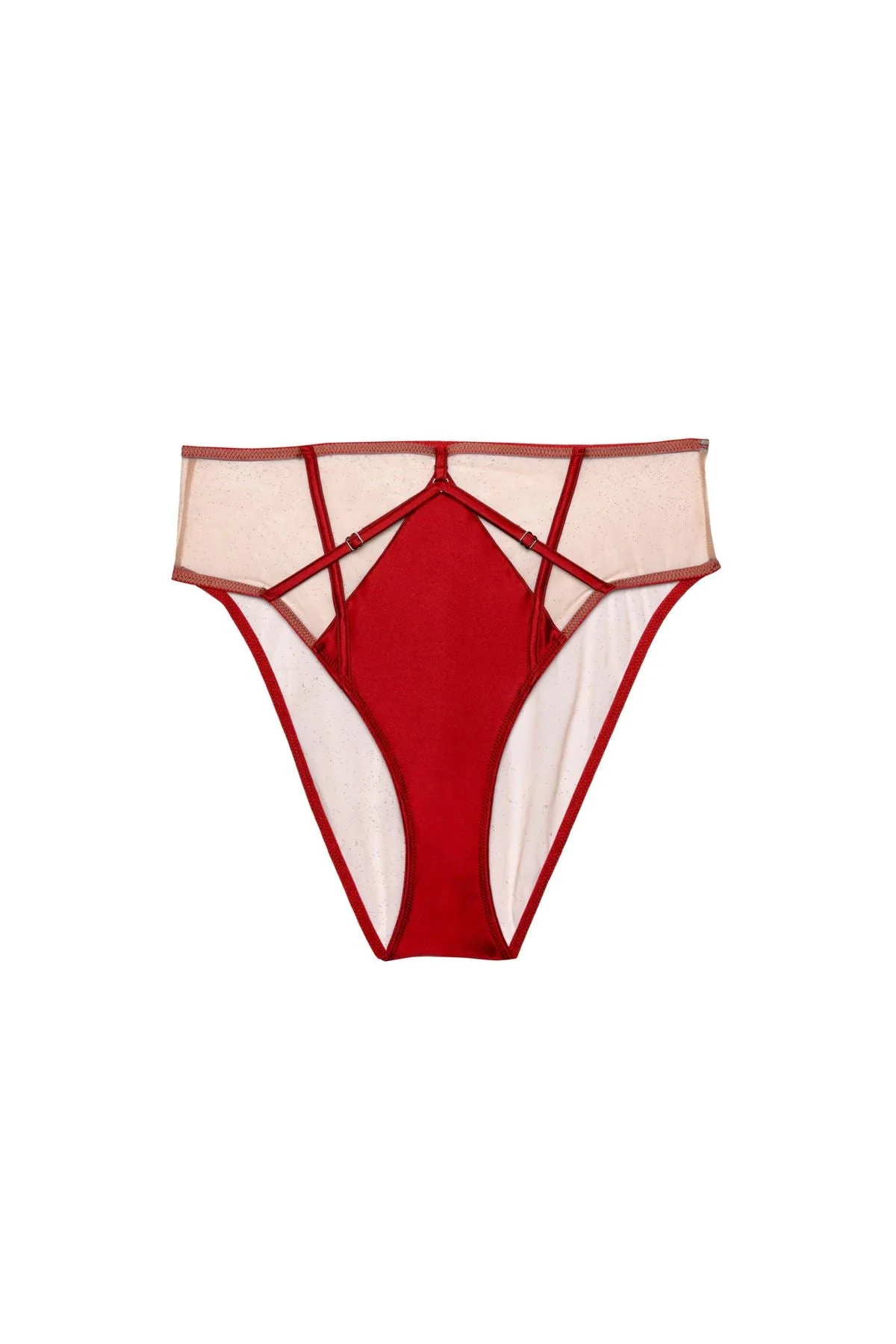 Ramona Ruby Red Strap Detail Illusion Mesh High Waisted Brief - Image 4