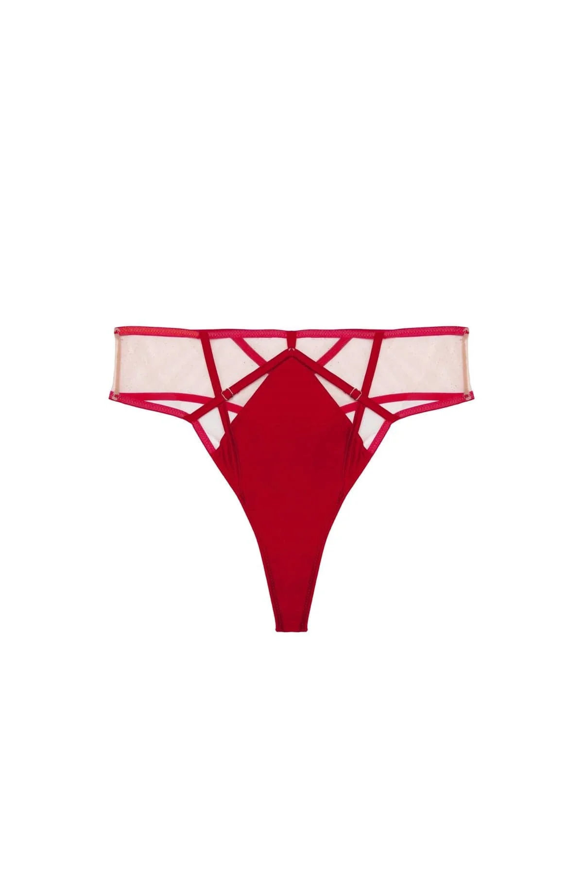 Ramona Ruby Red Strap Detail Illusion Mesh High Waisted Thong - Image 4