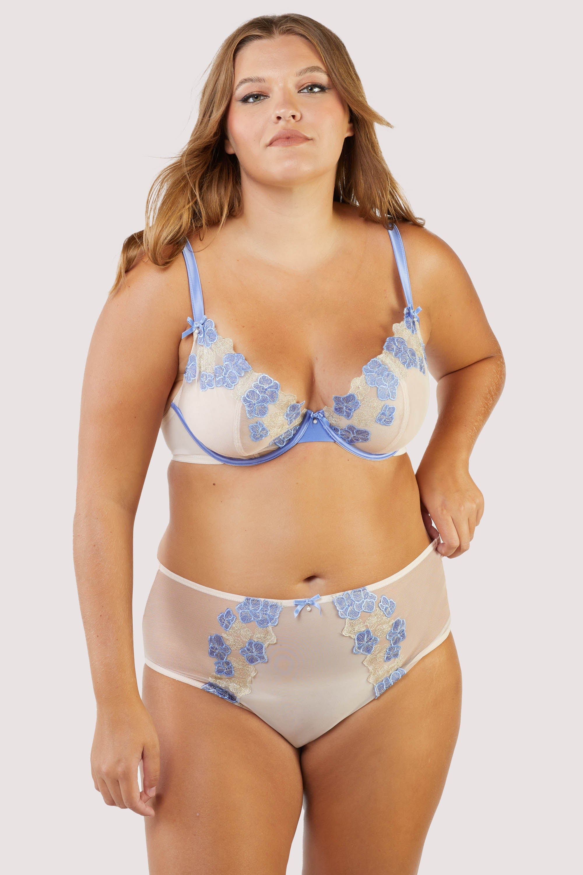 Rayne Gold And Lilac Satin Floral Embroidered High Waisted Brief - Image 5